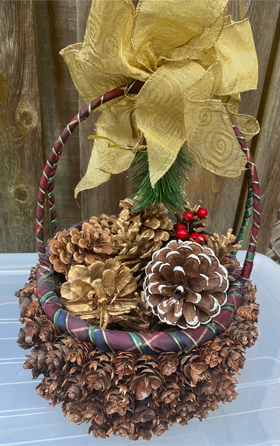Pine Cone Decorative Vintage Basket, Christmas Decor - photo 4