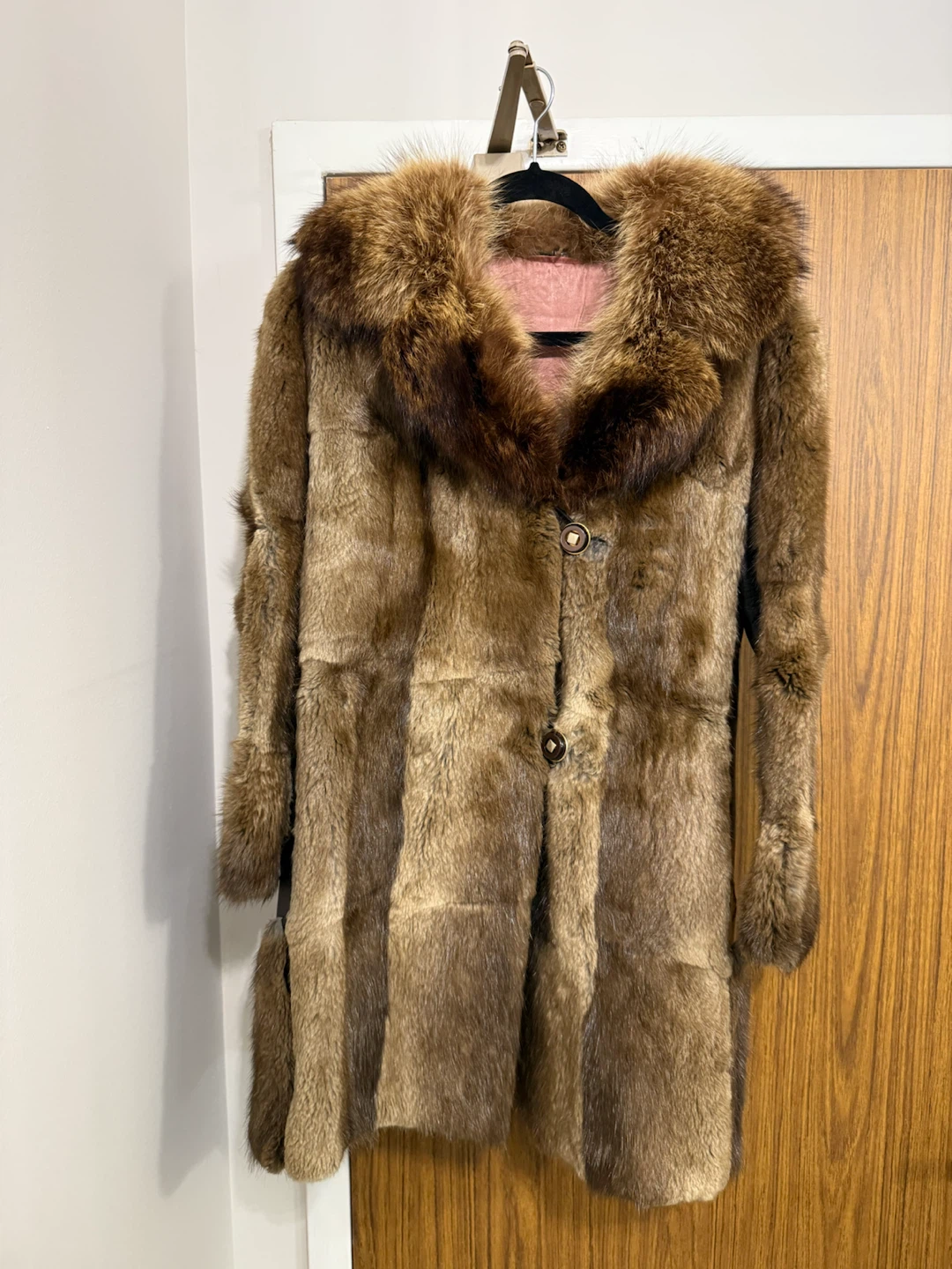 Vintage Natural Brown Fur and Leather Coat