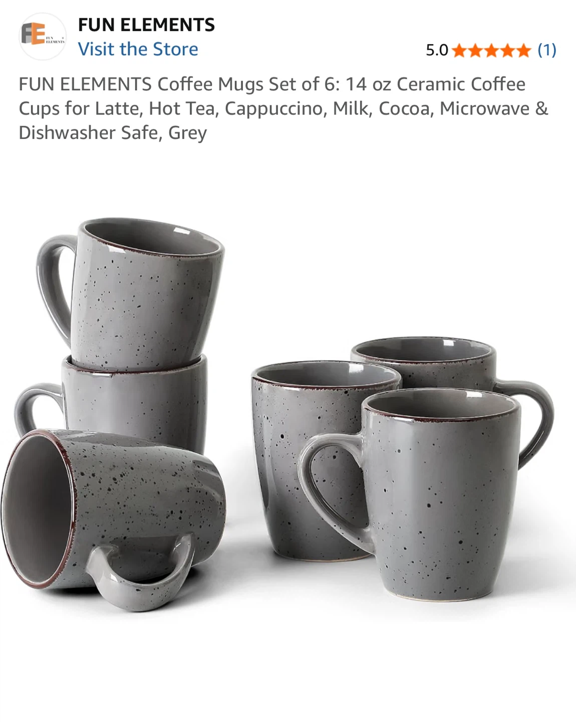 FUN ELEMENTS Grey Ceramic Coffee Mugs - Set of 6 - photo 2