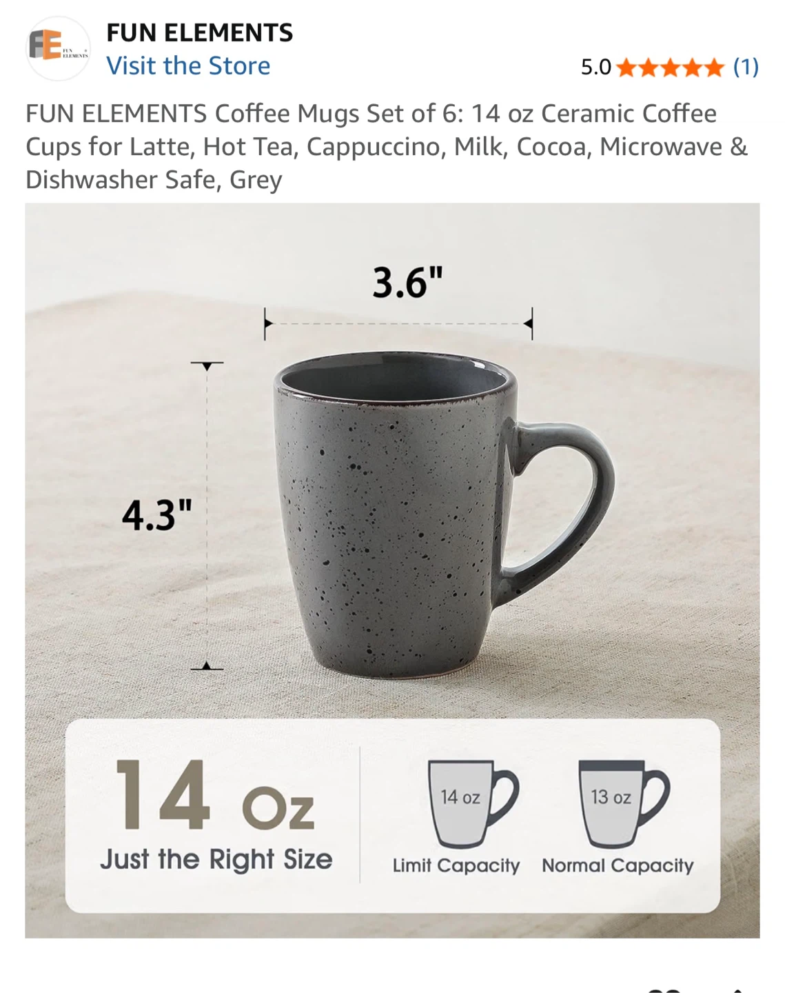 FUN ELEMENTS Grey Ceramic Coffee Mugs - Set of 6 - photo 3