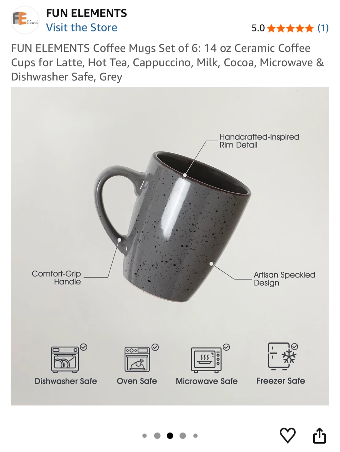 FUN ELEMENTS Grey Ceramic Coffee Mugs - Set of 6 - photo 4