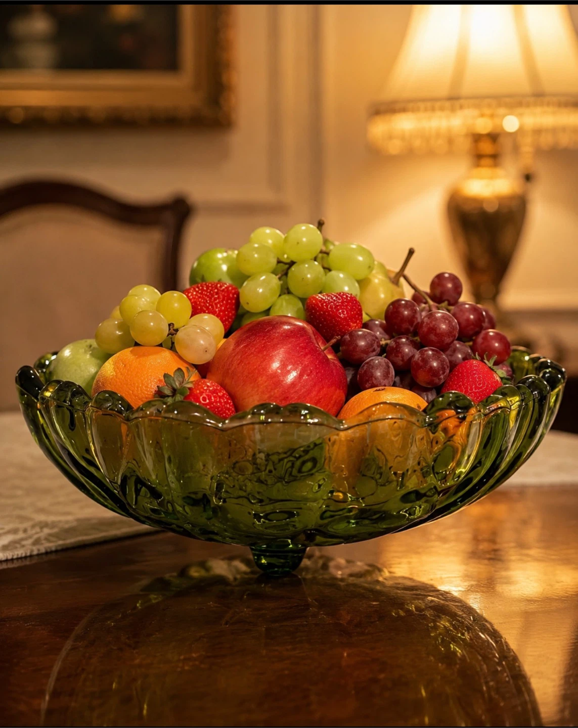 Green Scalloped Glass Footed Bowl - photo 2