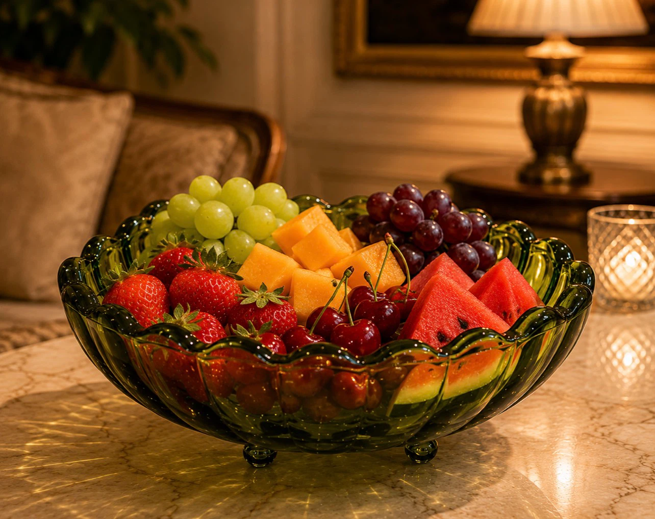 Green Scalloped Glass Footed Bowl - photo 4