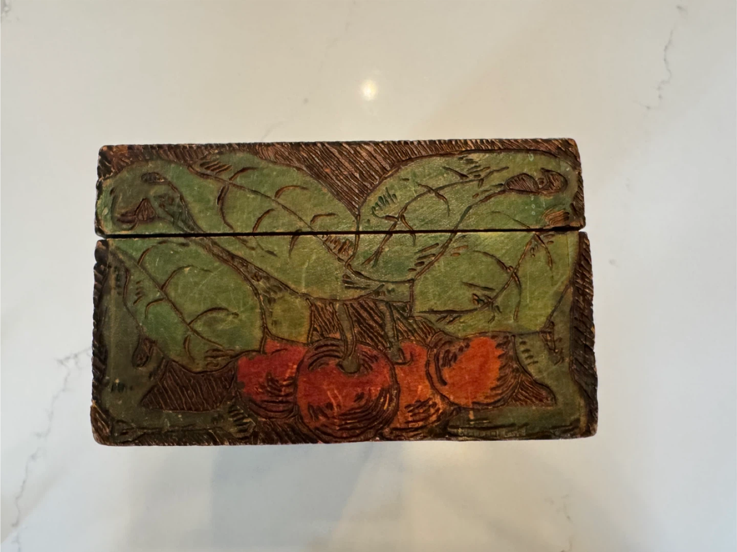 Antique Flemish Pyrography Cherry Motif Box Circa 1910 - photo 5