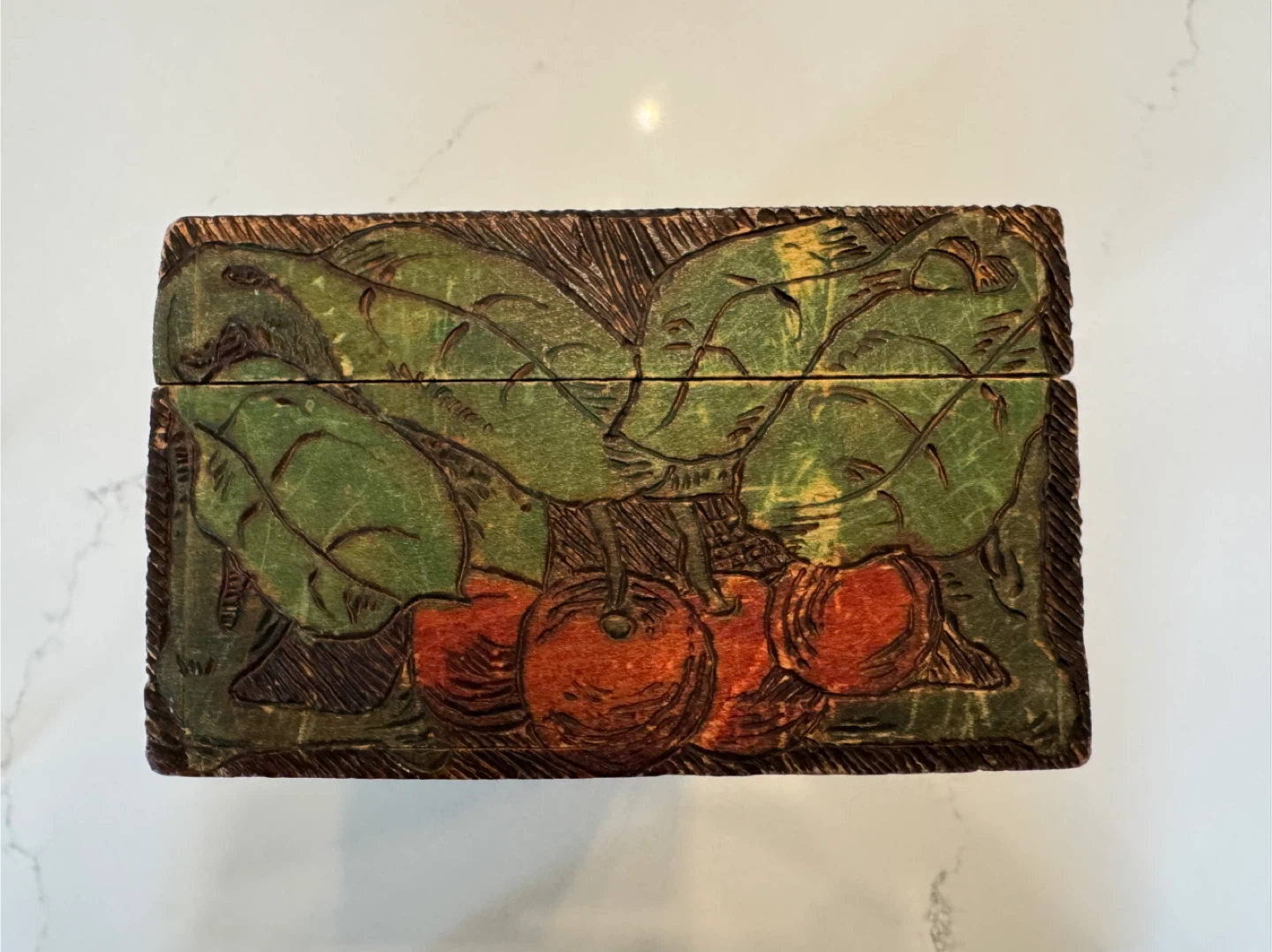 Antique Flemish Pyrography Cherry Motif Box Circa 1910 - photo 4