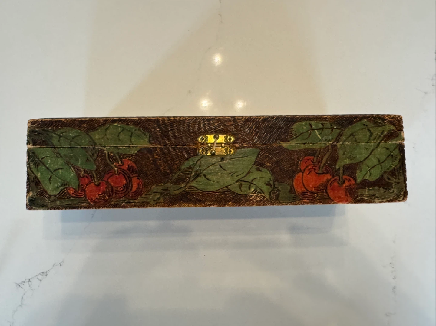 Antique Flemish Pyrography Cherry Motif Box Circa 1910 - photo 2