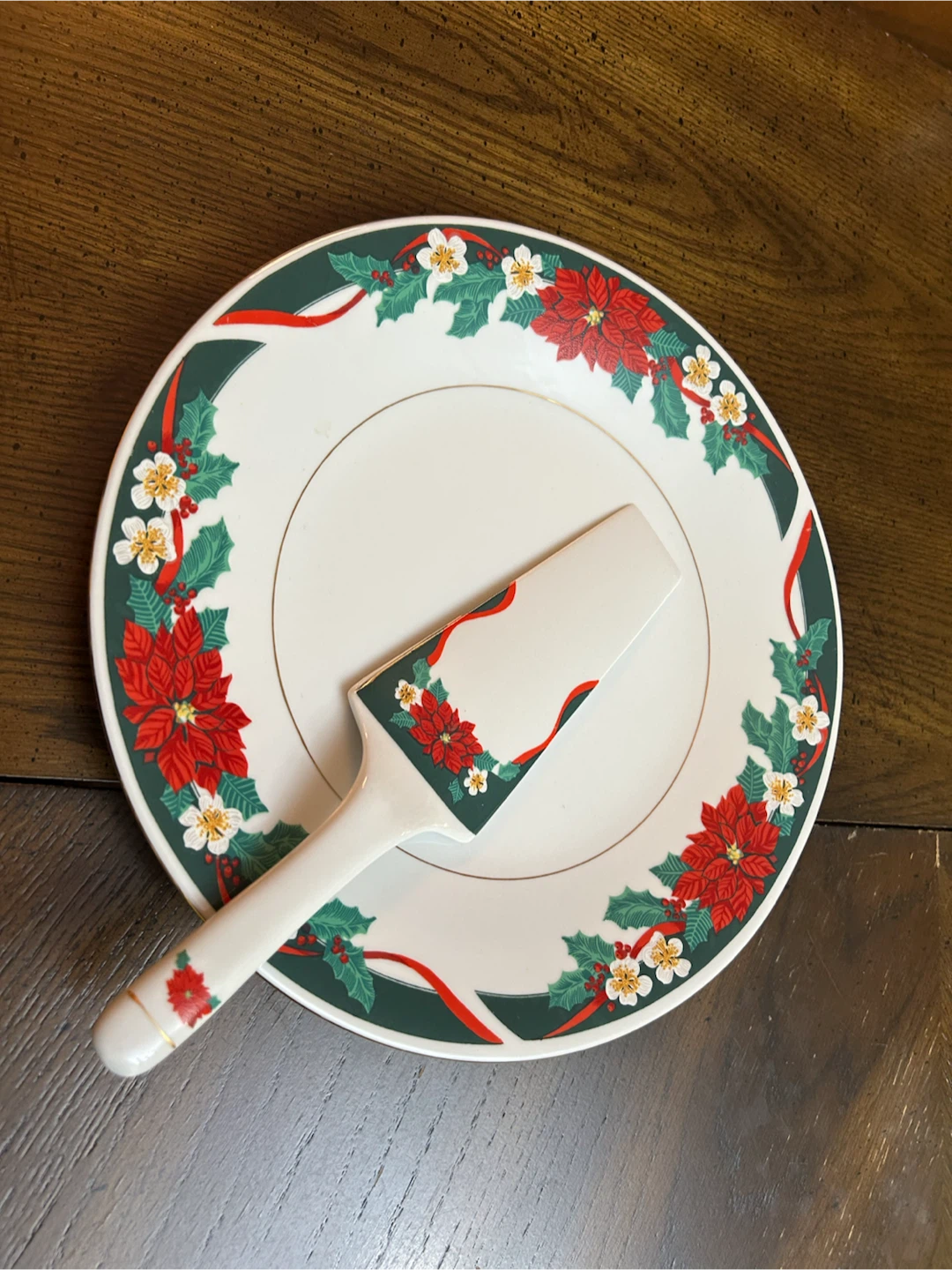 Christmas Poinsettia Cake Plate and Server Set