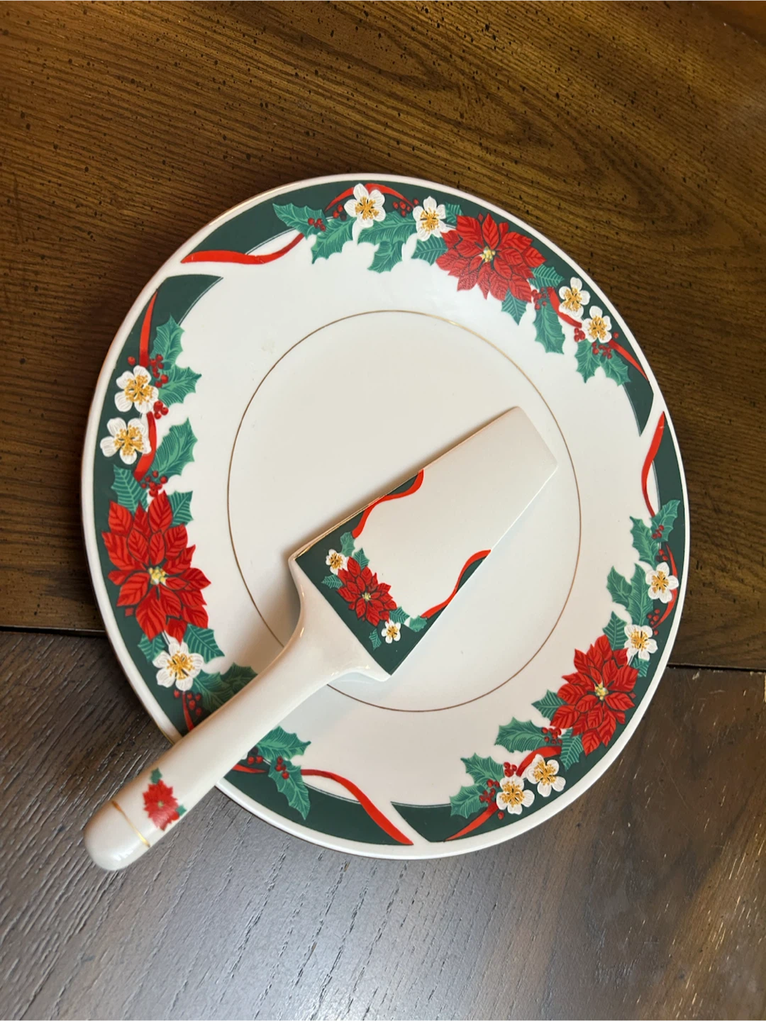 Christmas Poinsettia Cake Plate and Server Set - photo 2