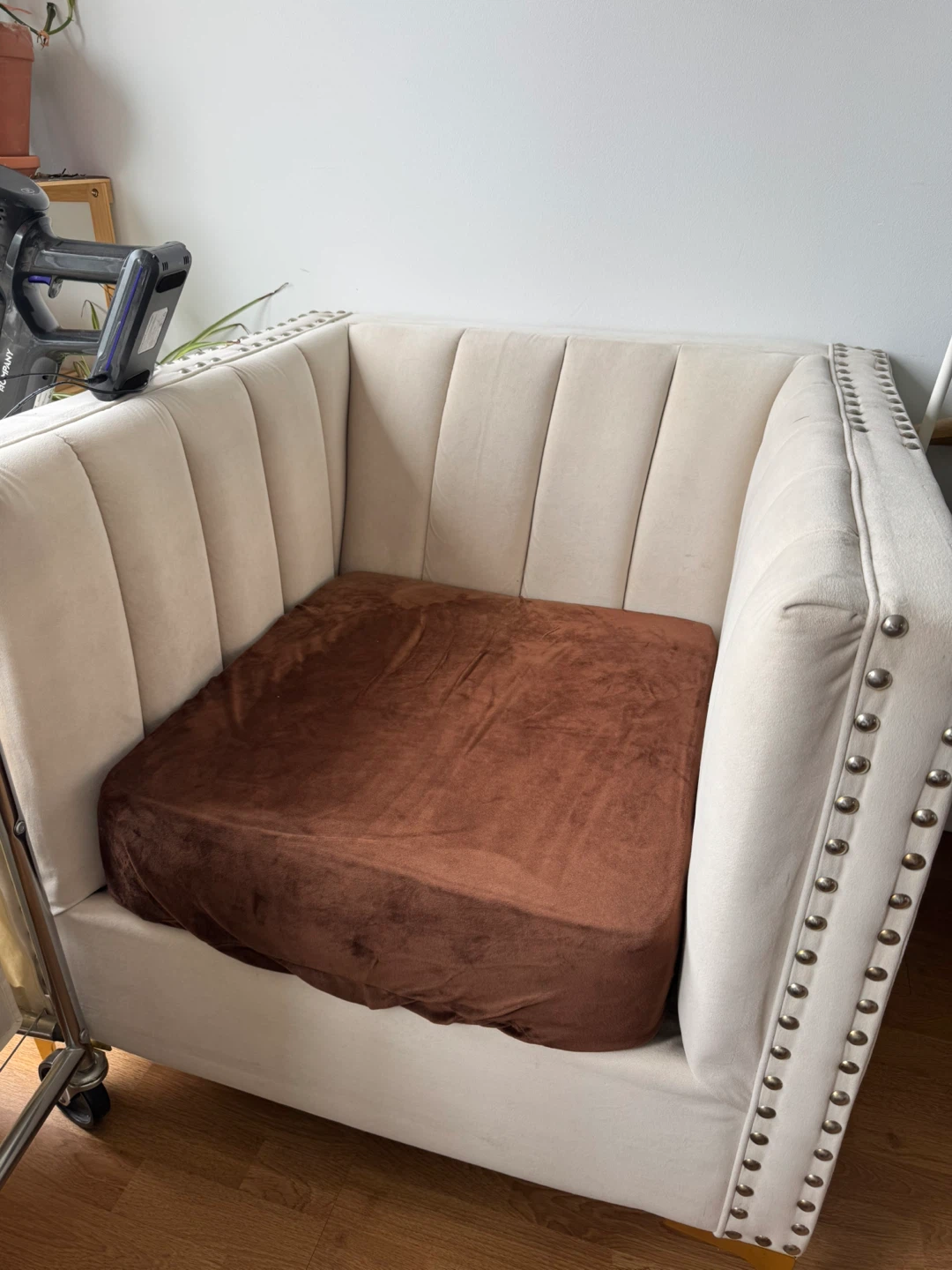 Cream velvet sofa