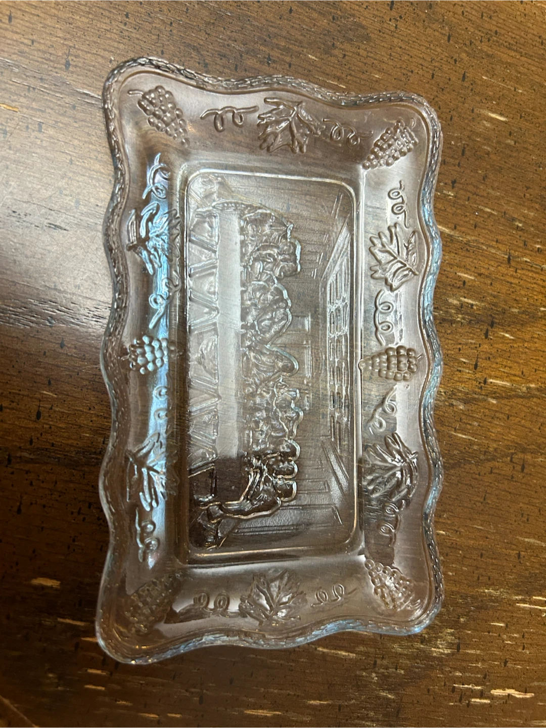 Glass Relish Dish with Grapes and Leaves Design