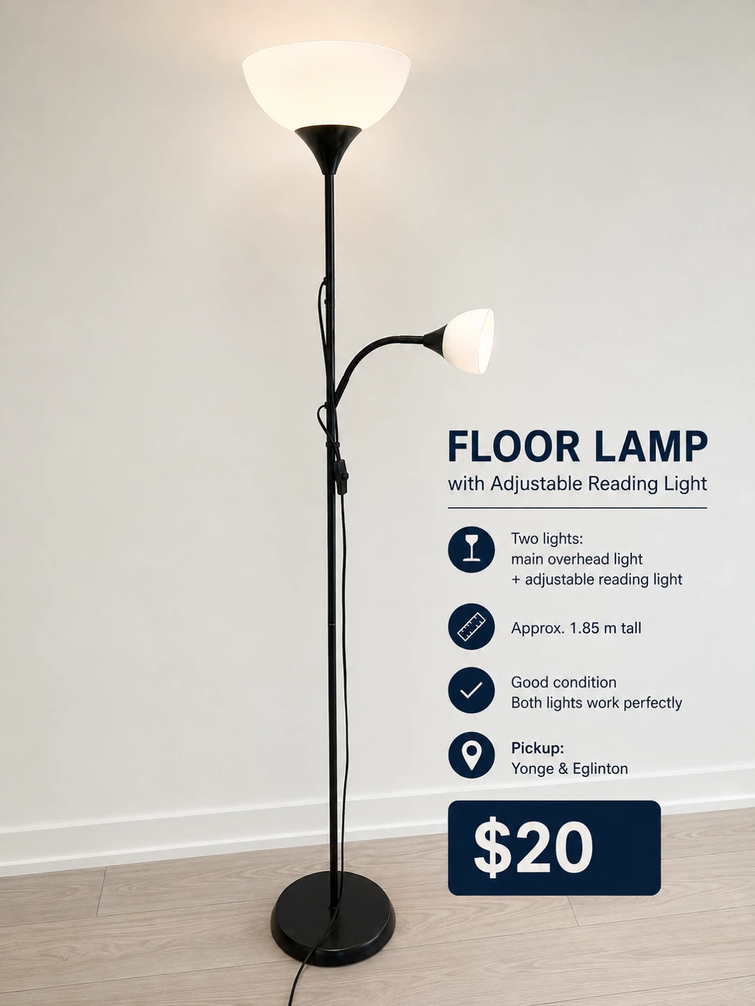 Floor Lamp with Adjustable Reading Light
