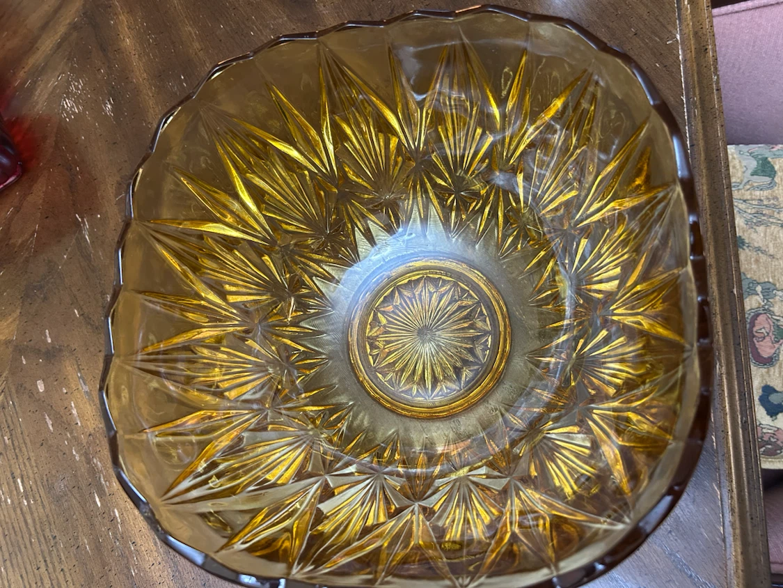 Antique Amber Glass Large Serving Bowl