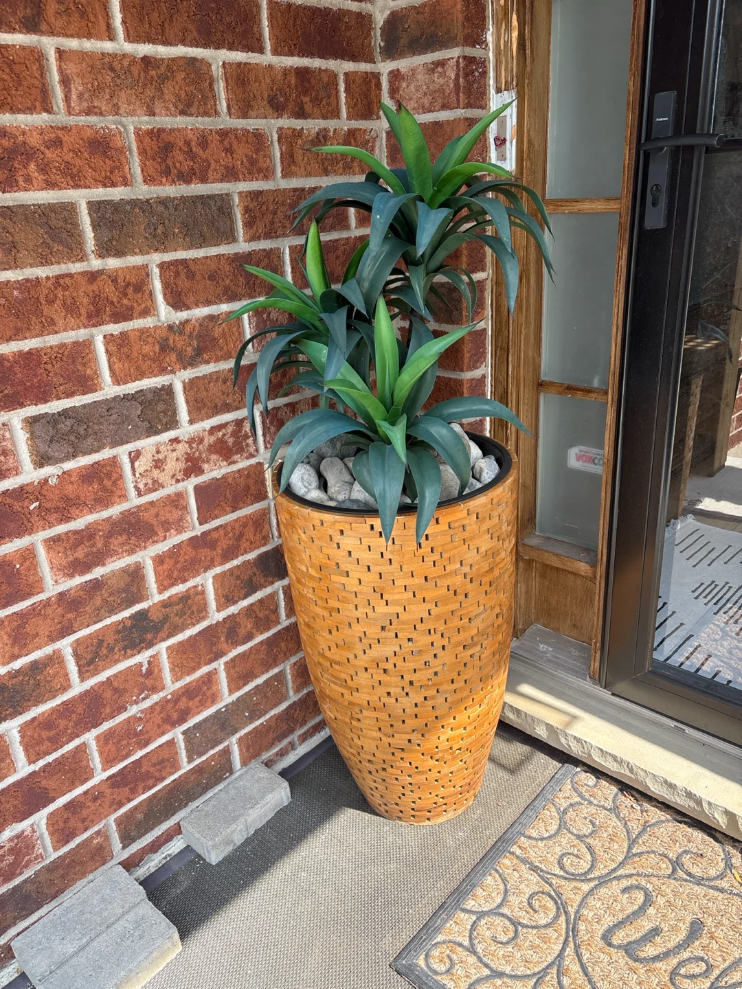 Large Woven Planter with Faux Plant
