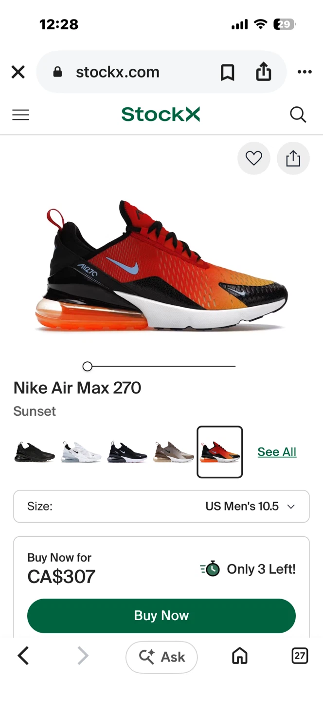 Nike Air Max 270 Sunset Series sneakers