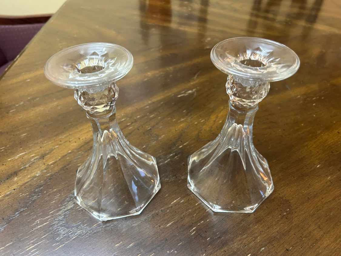 Clear Glass Candlestick Holders (Set of 2)