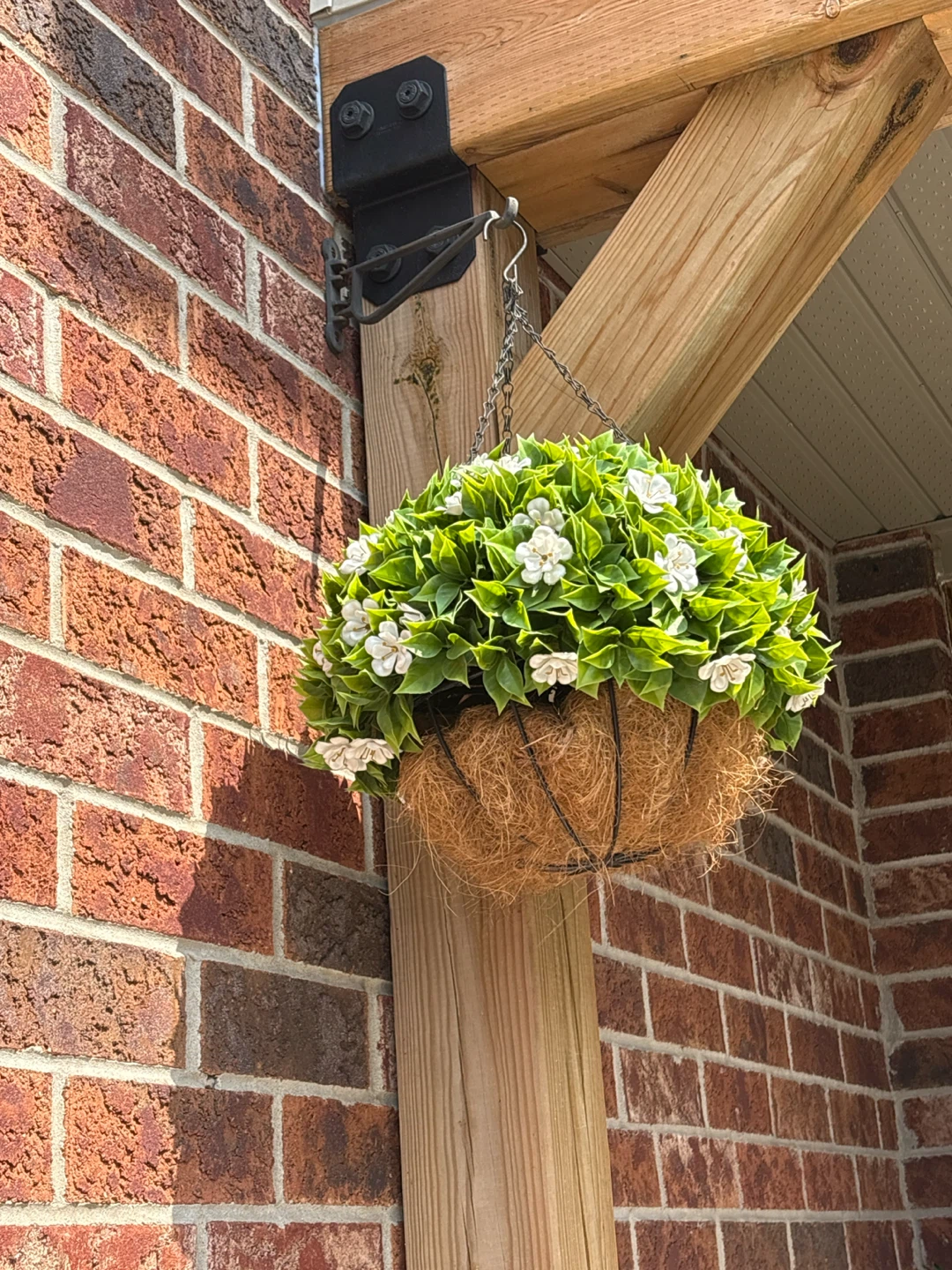 Hanging Basket with Faux Greenery and White Flowers