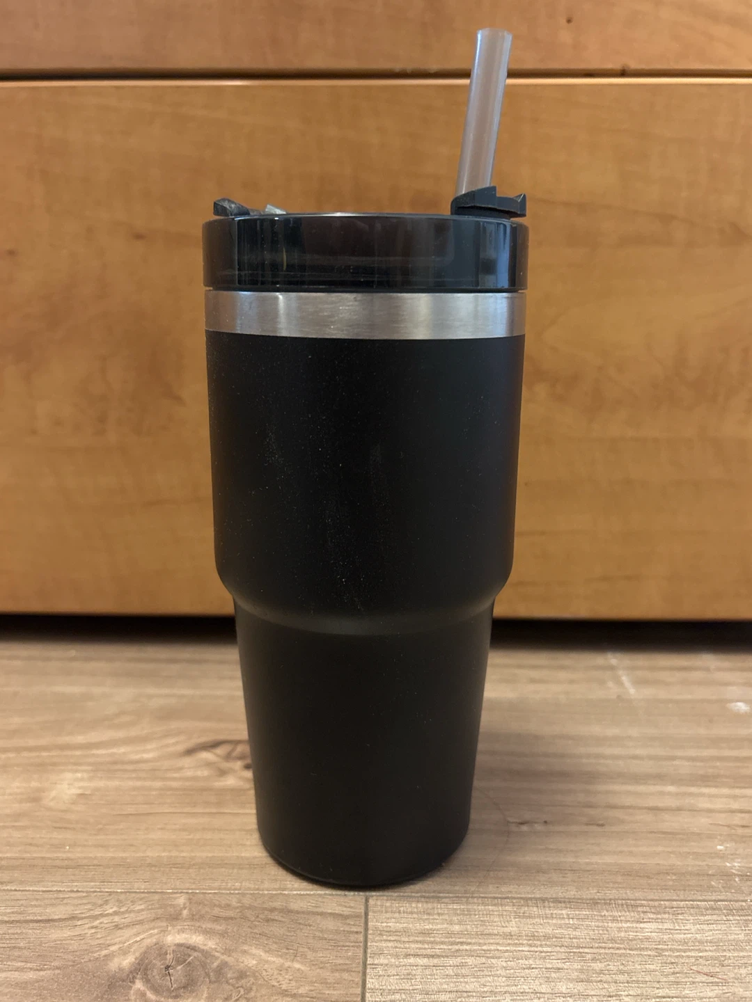Black Insulated Stainless Steel Tumbler with Straw