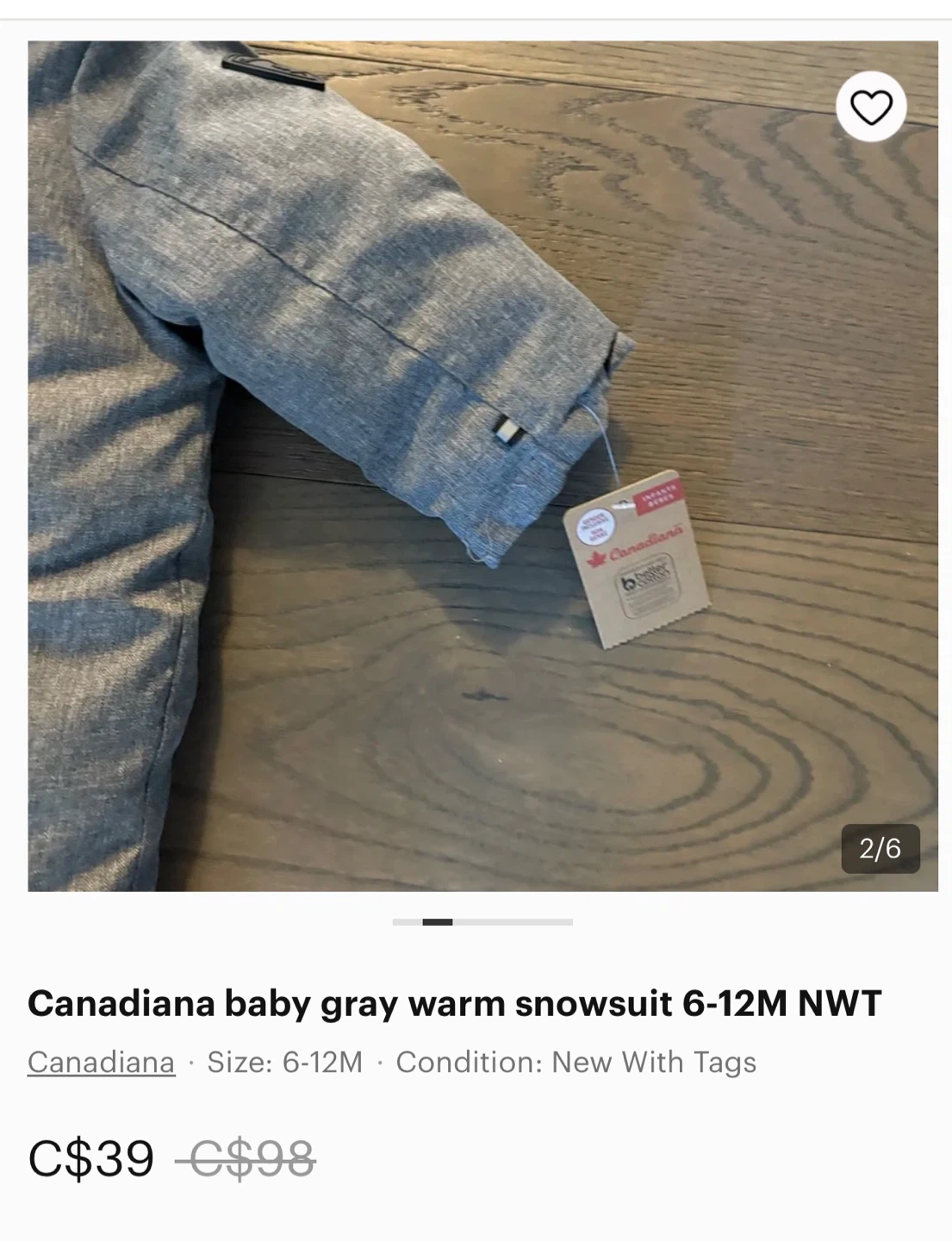 Canadiana Baby Gray Snowsuit 6-12M NWT - photo 2