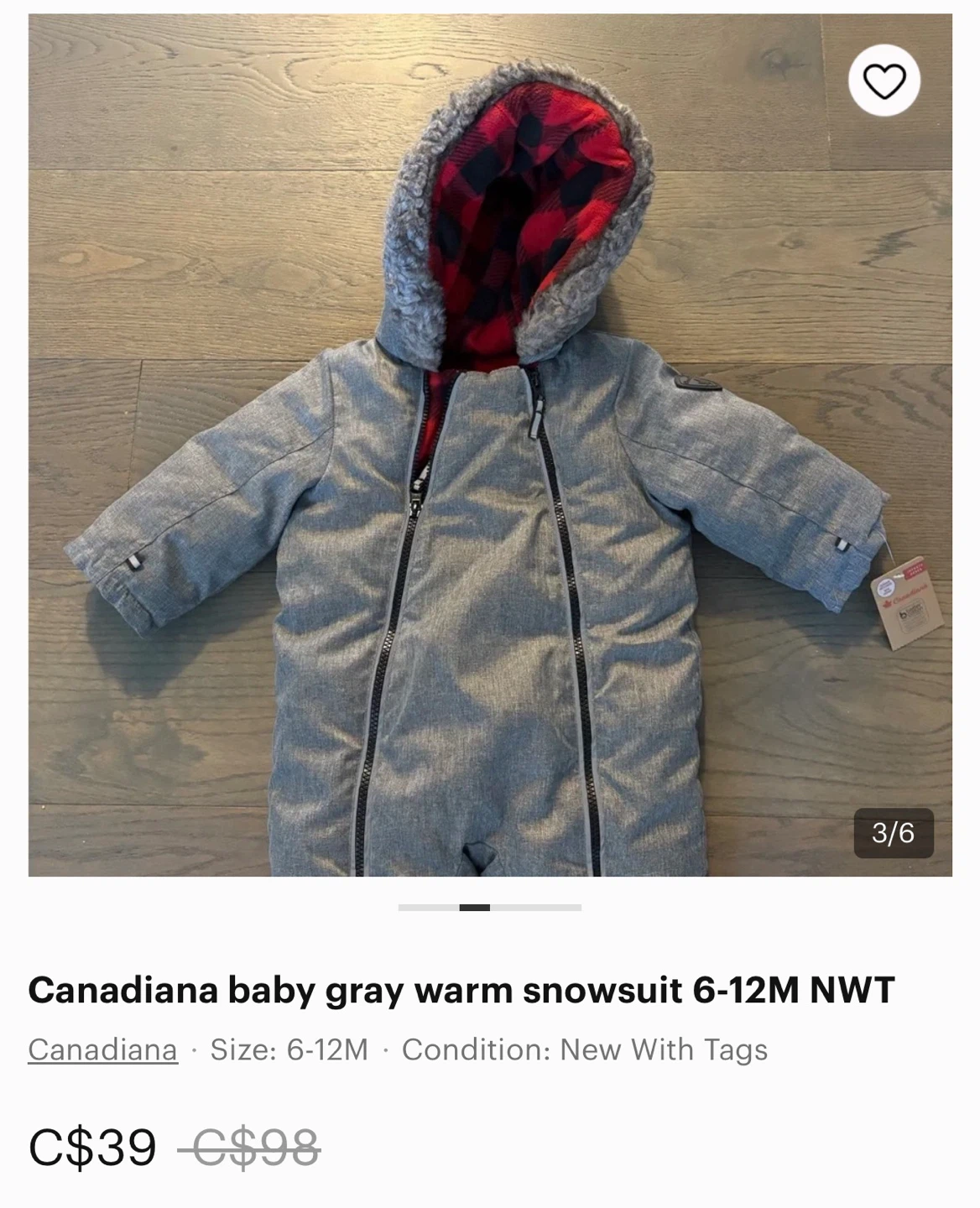 Canadiana Baby Gray Snowsuit 6-12M NWT - photo 3