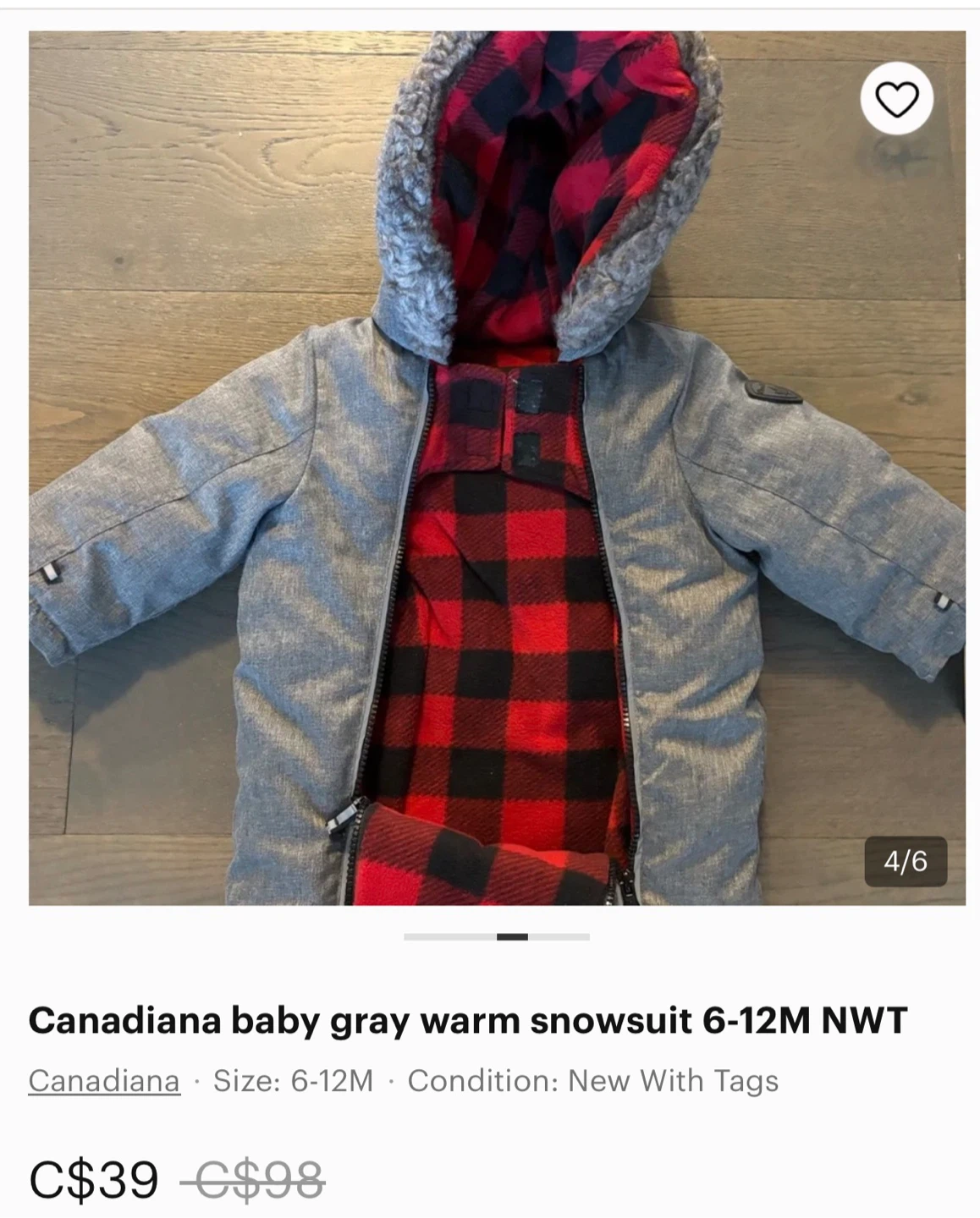 Canadiana Baby Gray Snowsuit 6-12M NWT - photo 4