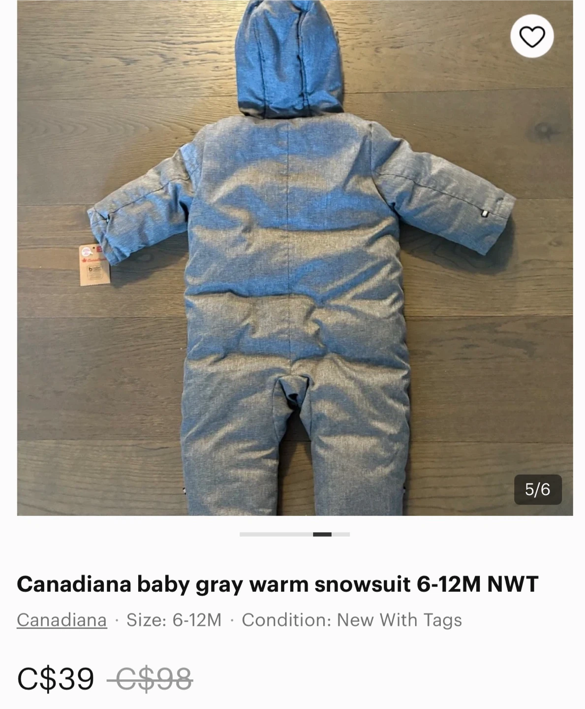 Canadiana Baby Gray Snowsuit 6-12M NWT - photo 5