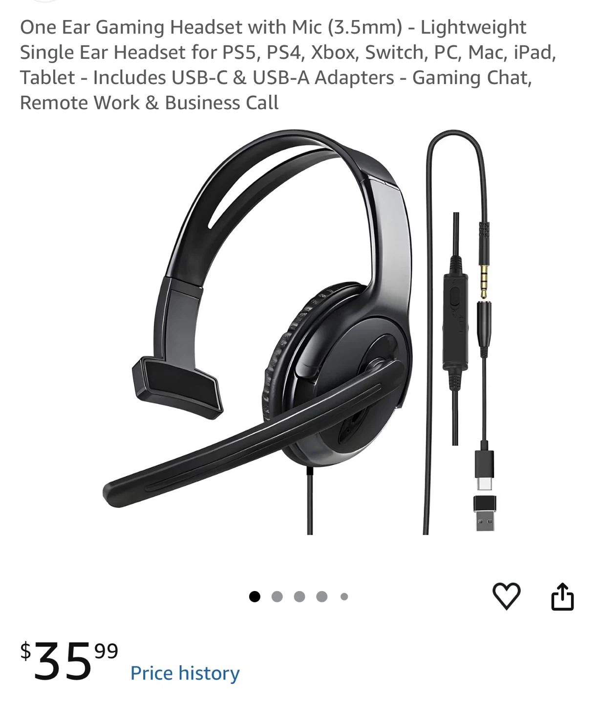 Wired One Ear Gaming Headset with Mic - photo 2