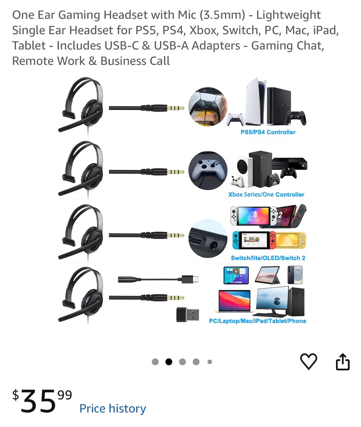 Wired One Ear Gaming Headset with Mic - photo 3