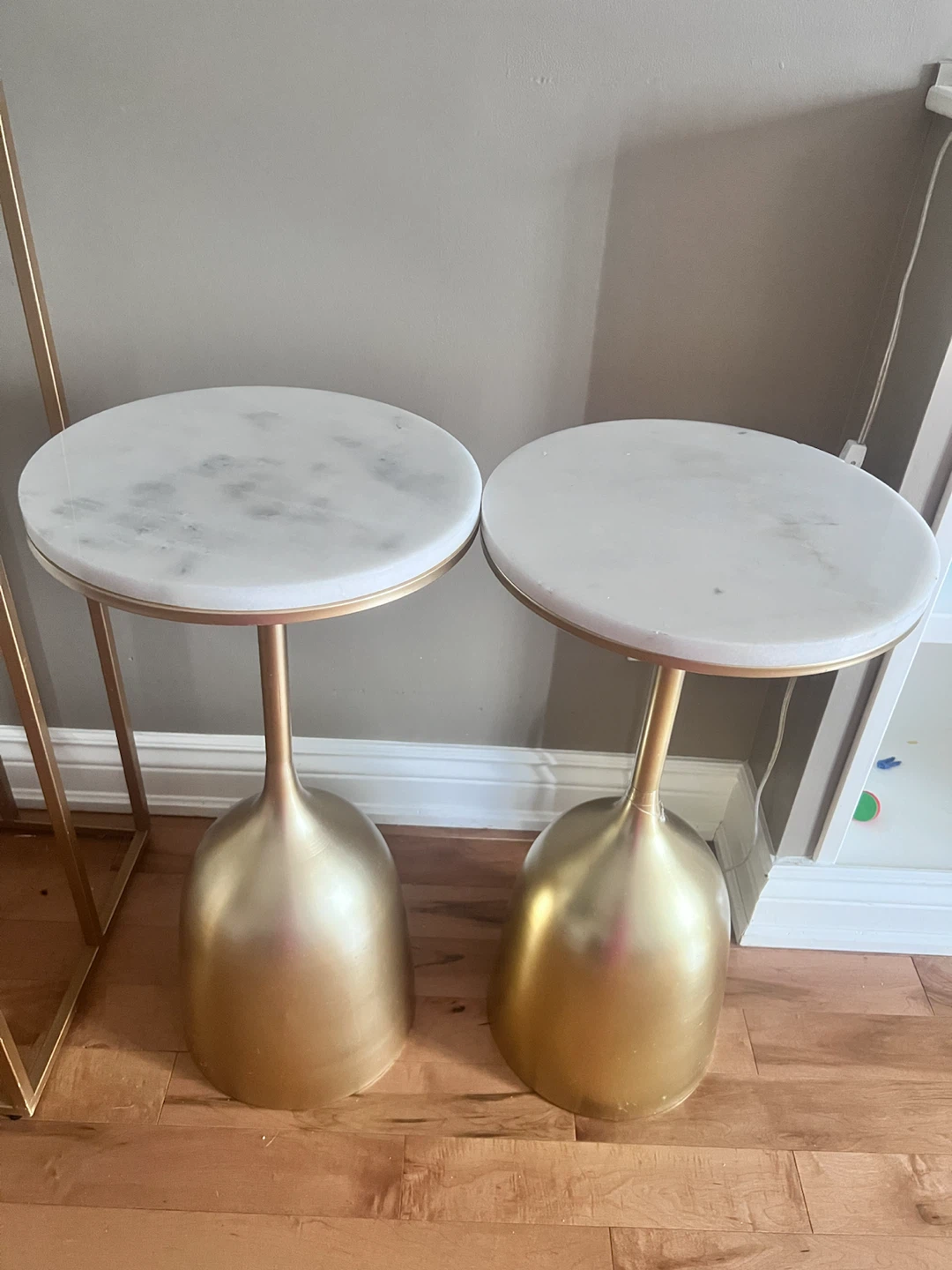 Pair of Gold and Marble Side Tables