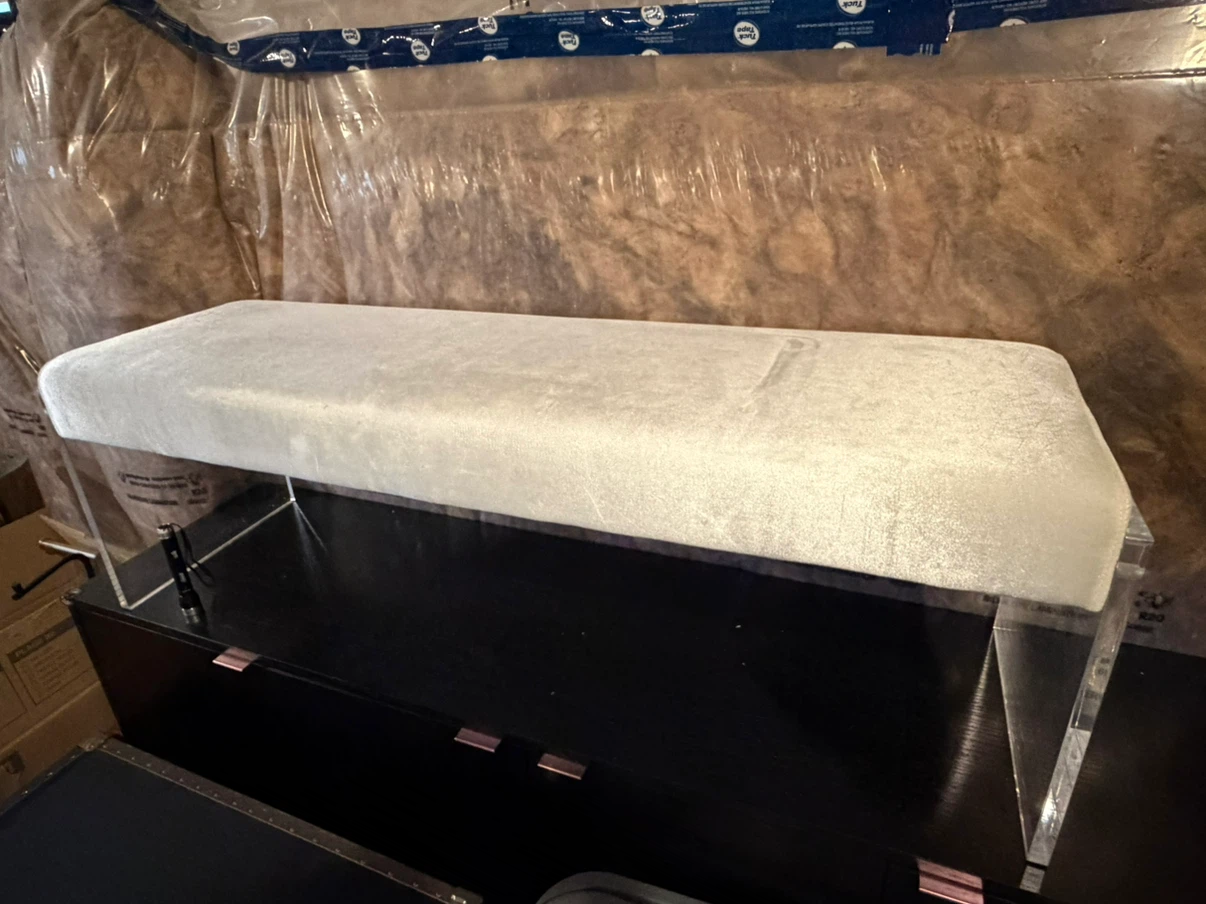 Velvet Upholstered Bench with Acrylic Legs