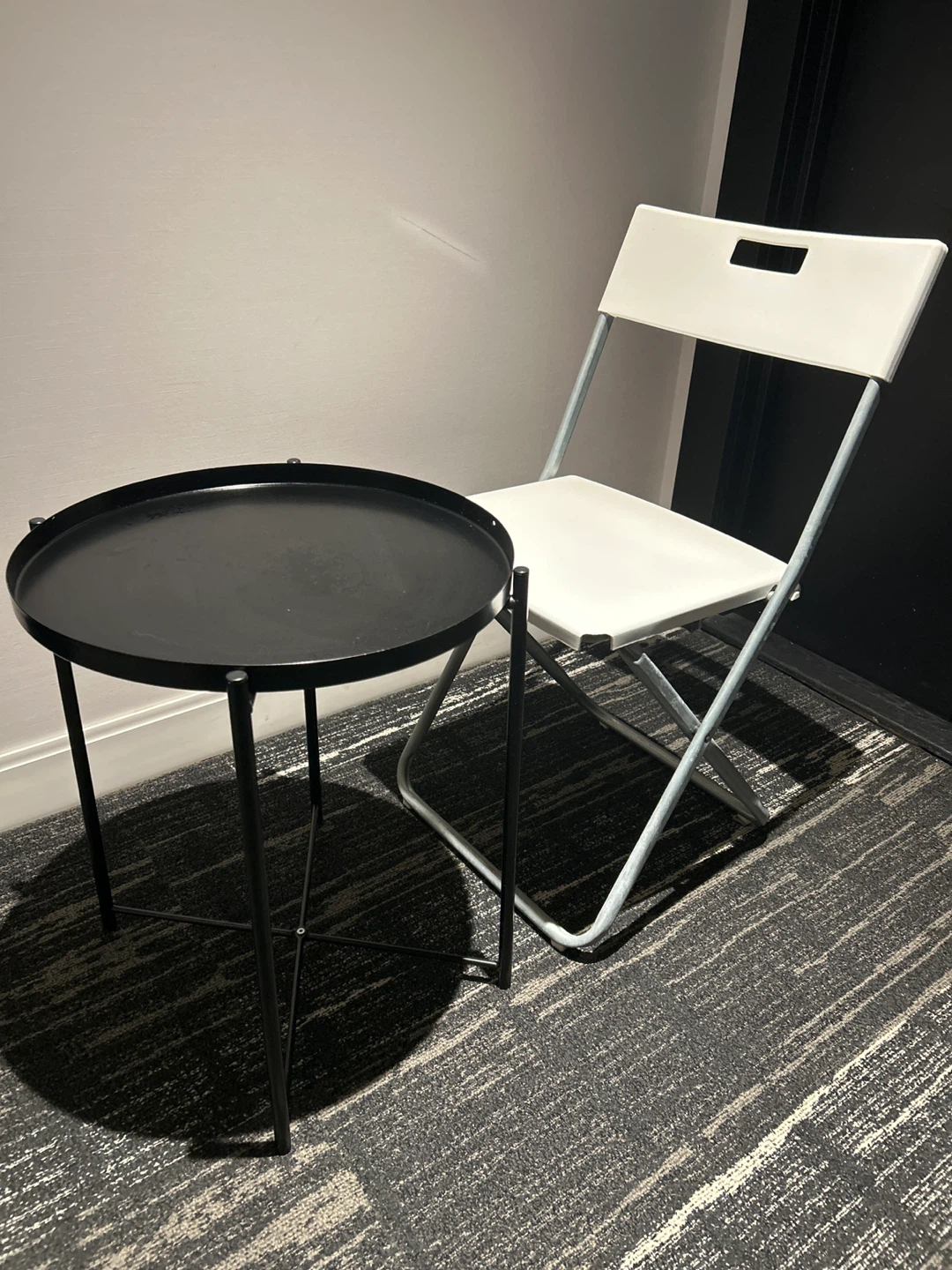Ikea round side table and chair
