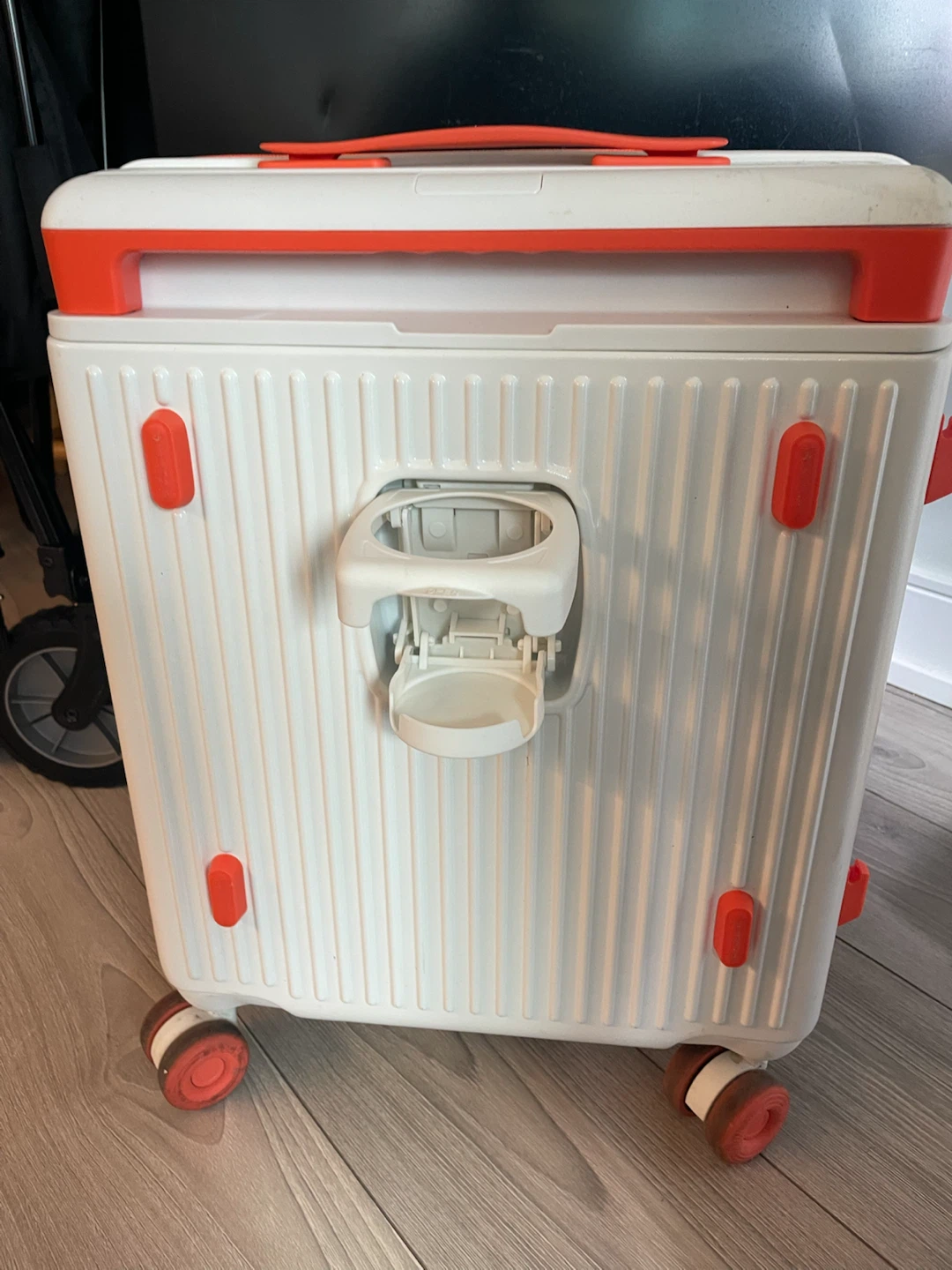 White and orange hardshell carry-on suitcase - photo 2