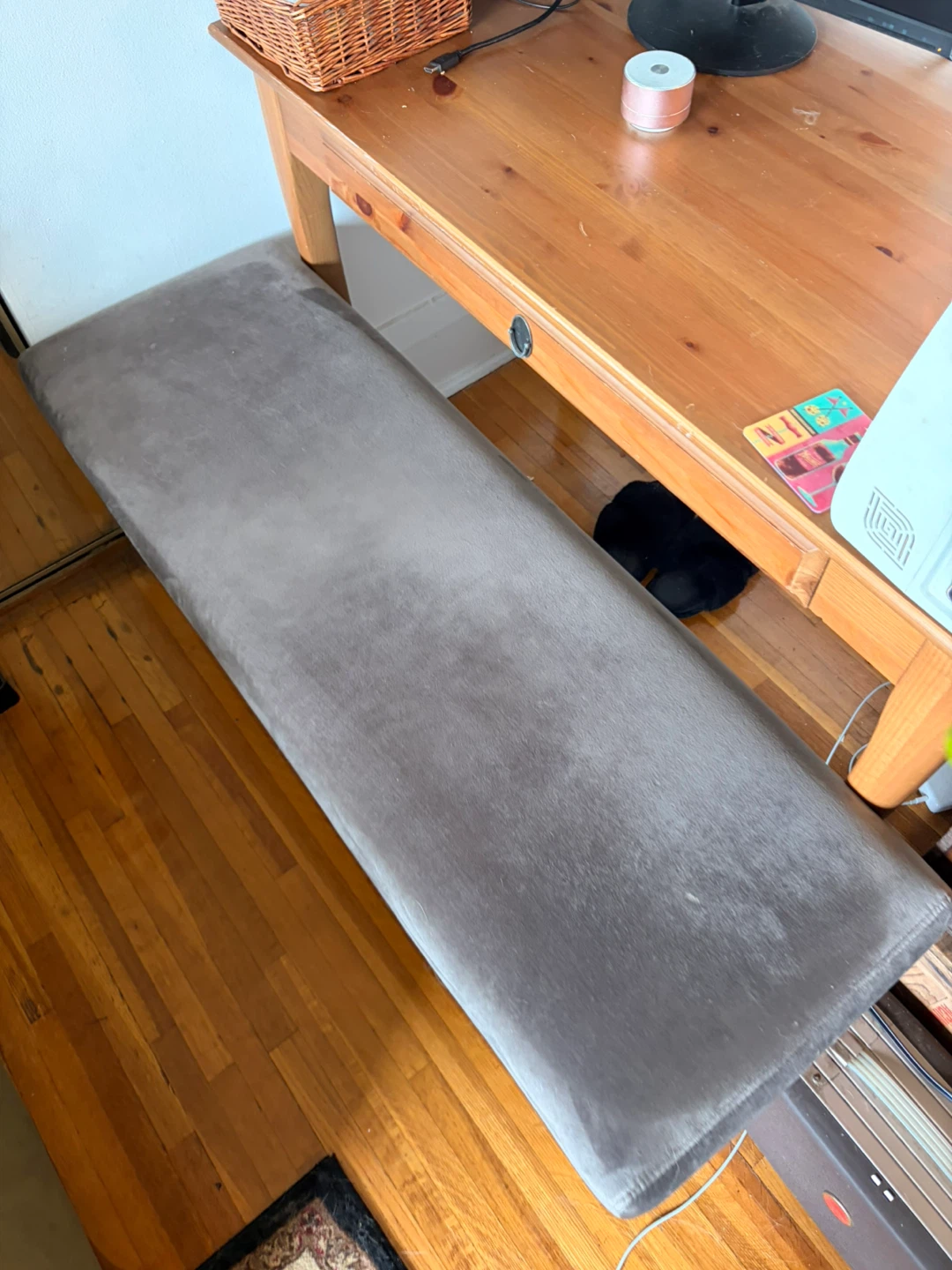Grey Velvet Upholstered Bench with Black Metal Base - photo 2