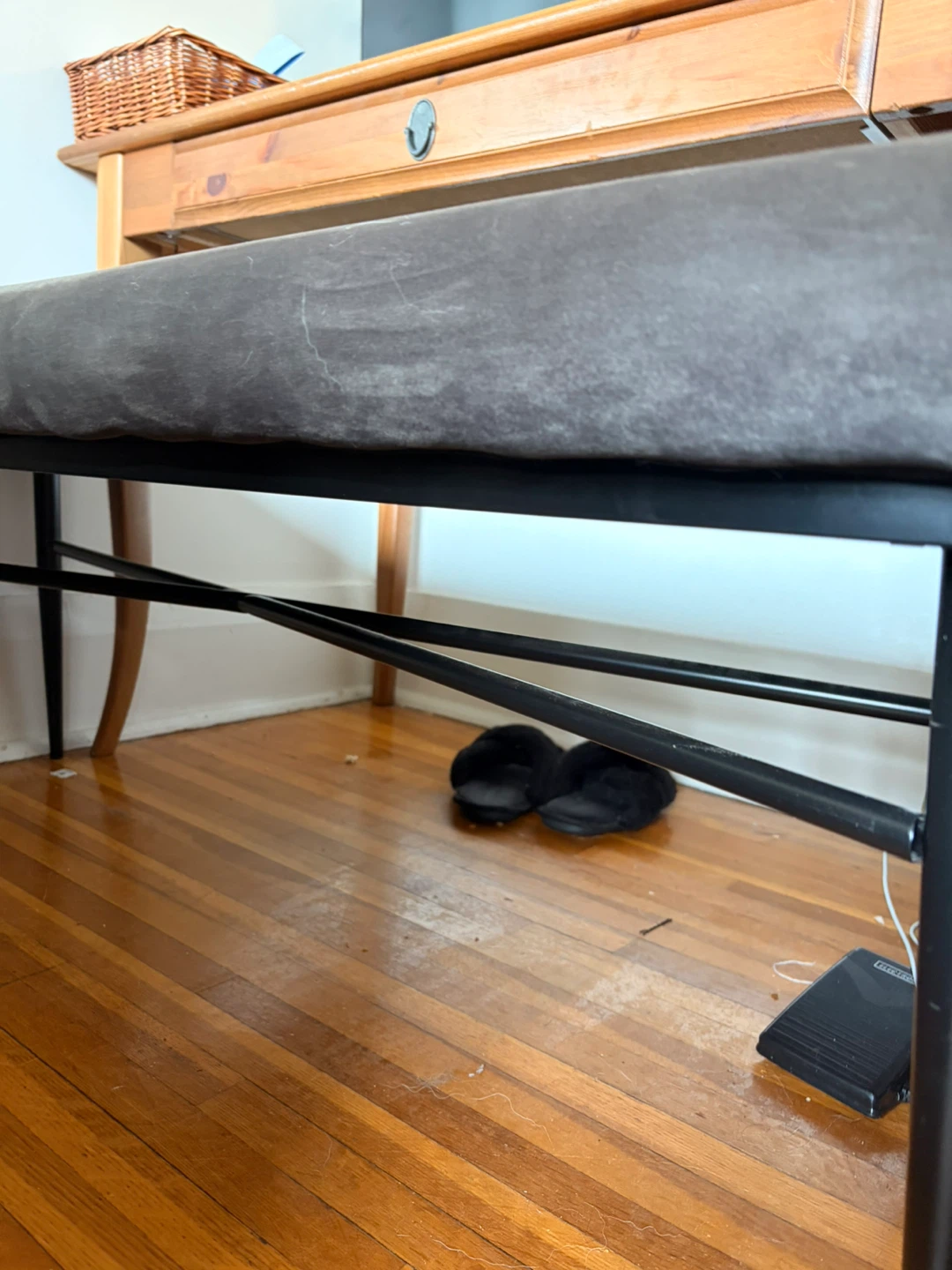 Grey Velvet Upholstered Bench with Black Metal Base - photo 4