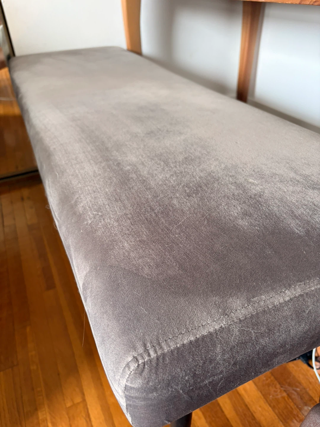 Grey Velvet Upholstered Bench with Black Metal Base - photo 5