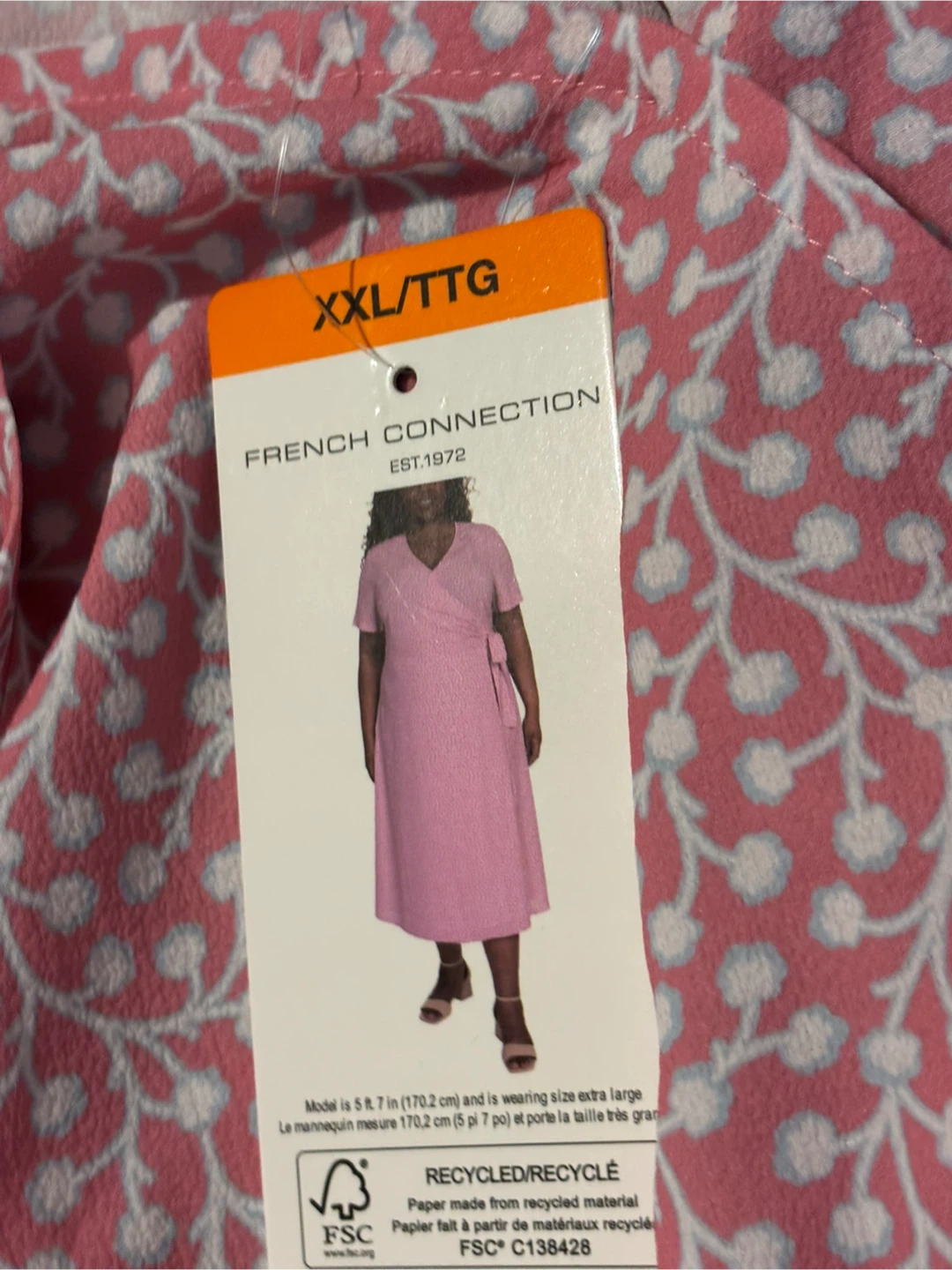 French Connection Pink Floral Wrap Dress XXL - photo 2