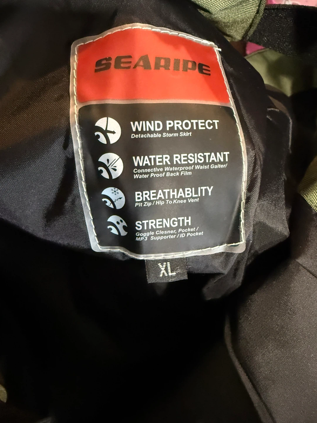 SEARIPE Water-Resistant Snow Bibs - Black/Olive - Size XL - photo 3