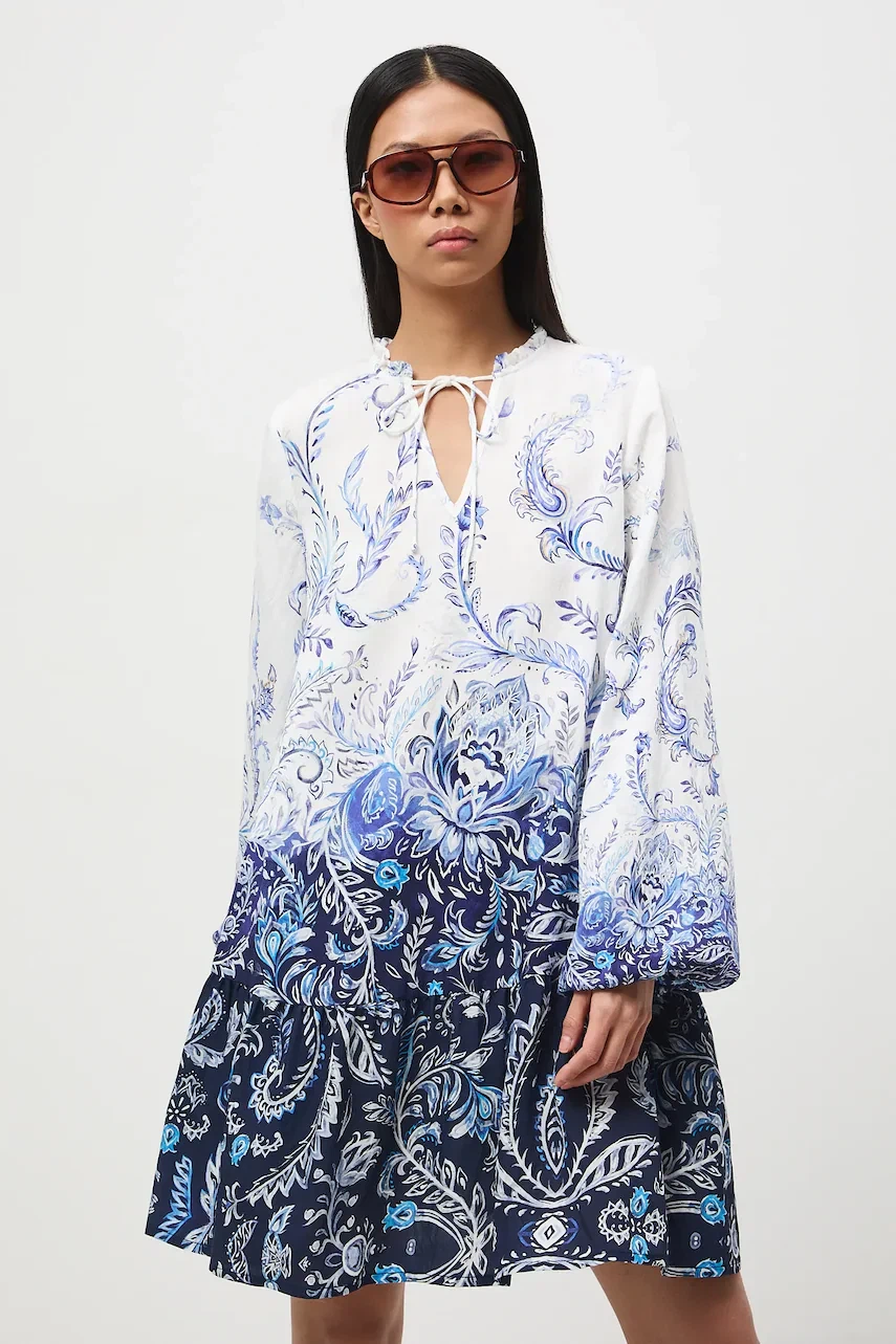 Blue and White Paisley Tunic Dress - photo 3