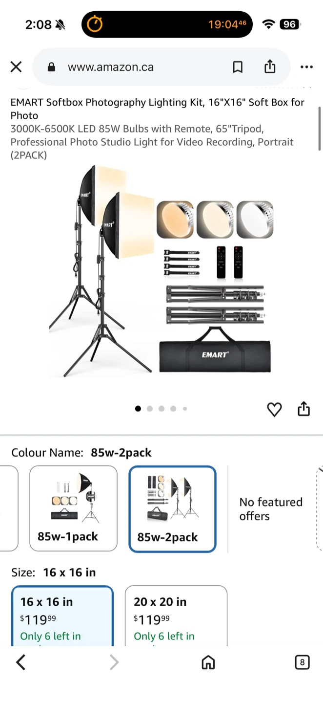 EMART 16"x16" Softbox Lighting Kit with 3 Colors Light - photo 4