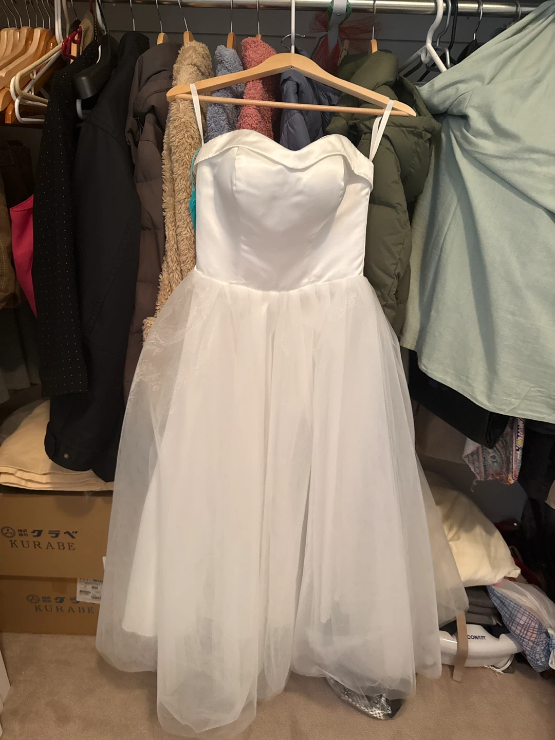 NWT White Strapless Midi Wedding Dress + Veil
