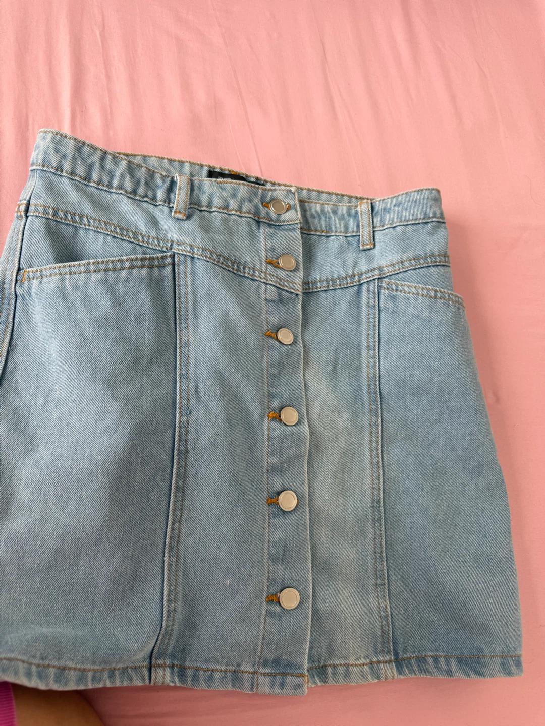 Light Wash Denim Button-Front Mini Skirt