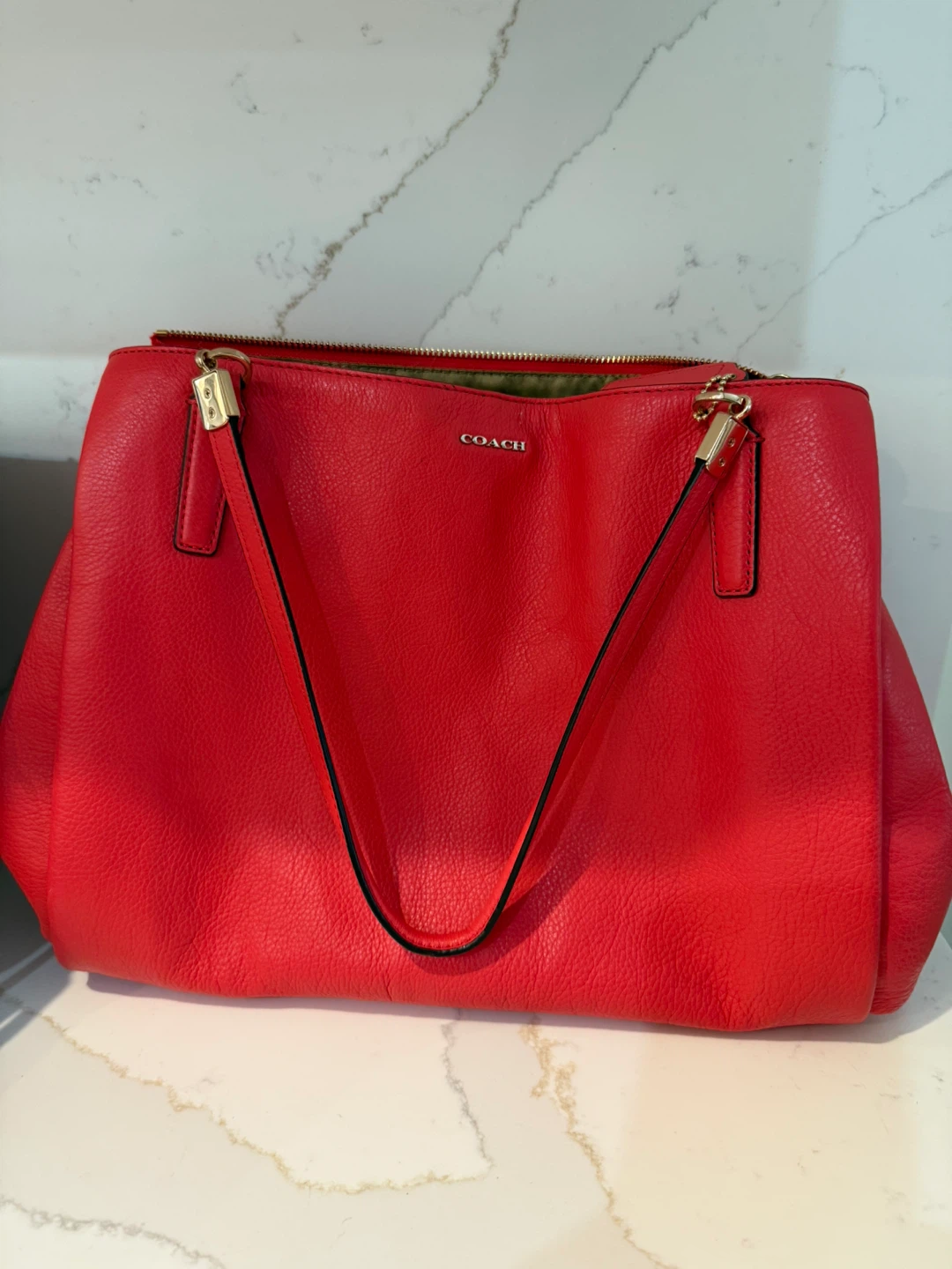 Red Coach Leather Tote Bag