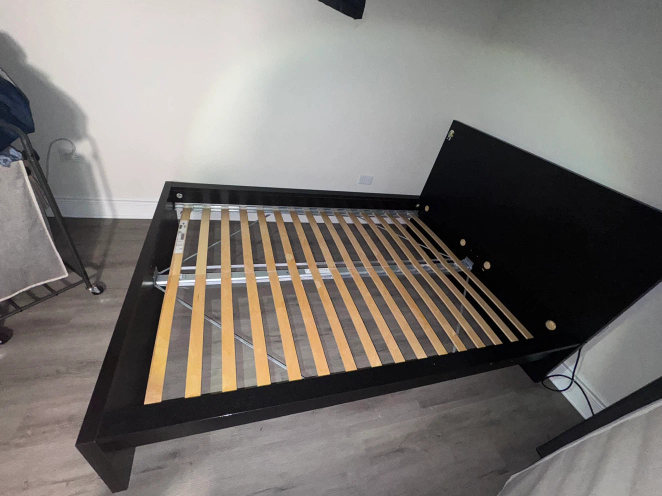 Black Queen Bed Frame with Wooden Slats
