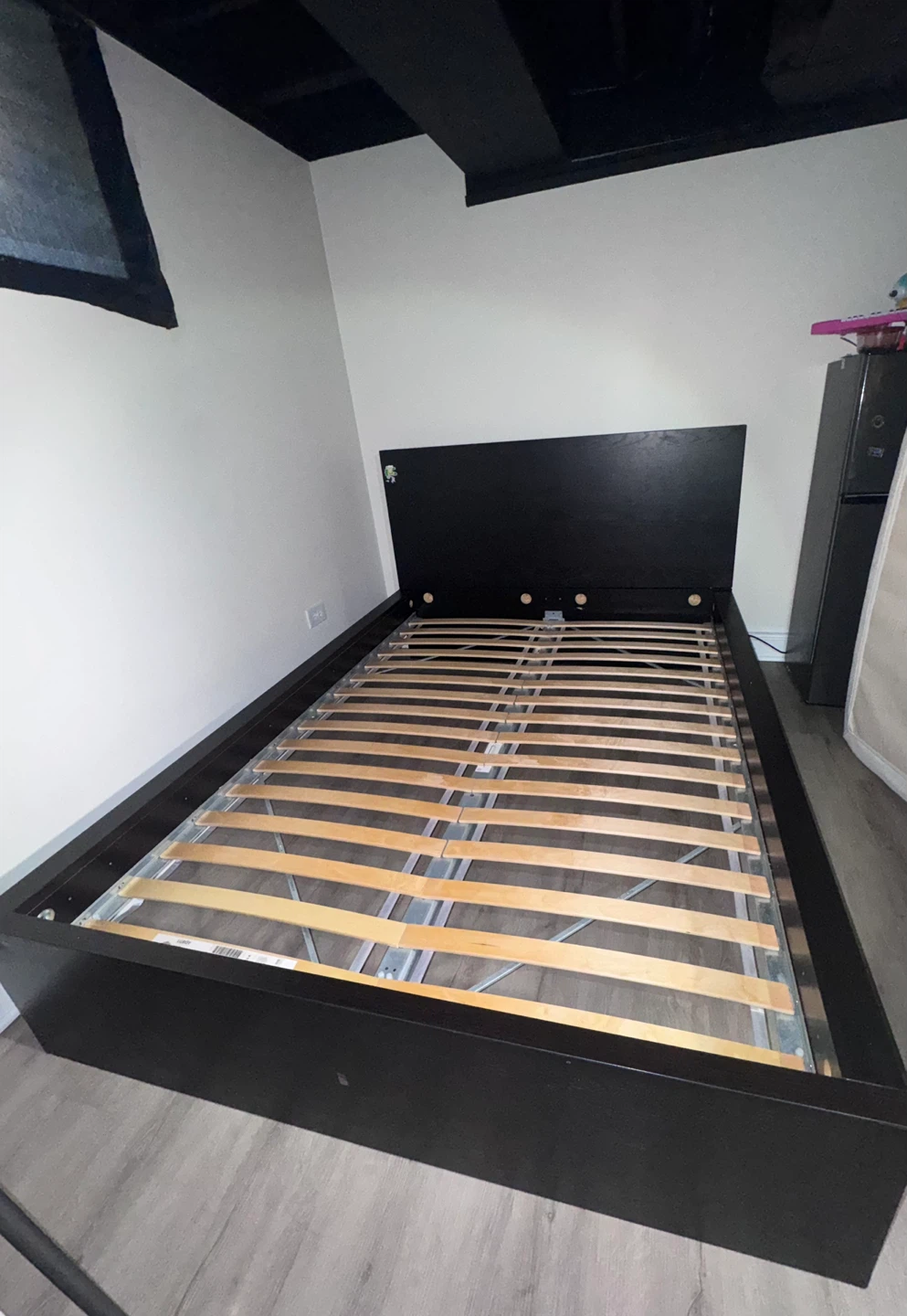 Black Queen Bed Frame with Wooden Slats - photo 2
