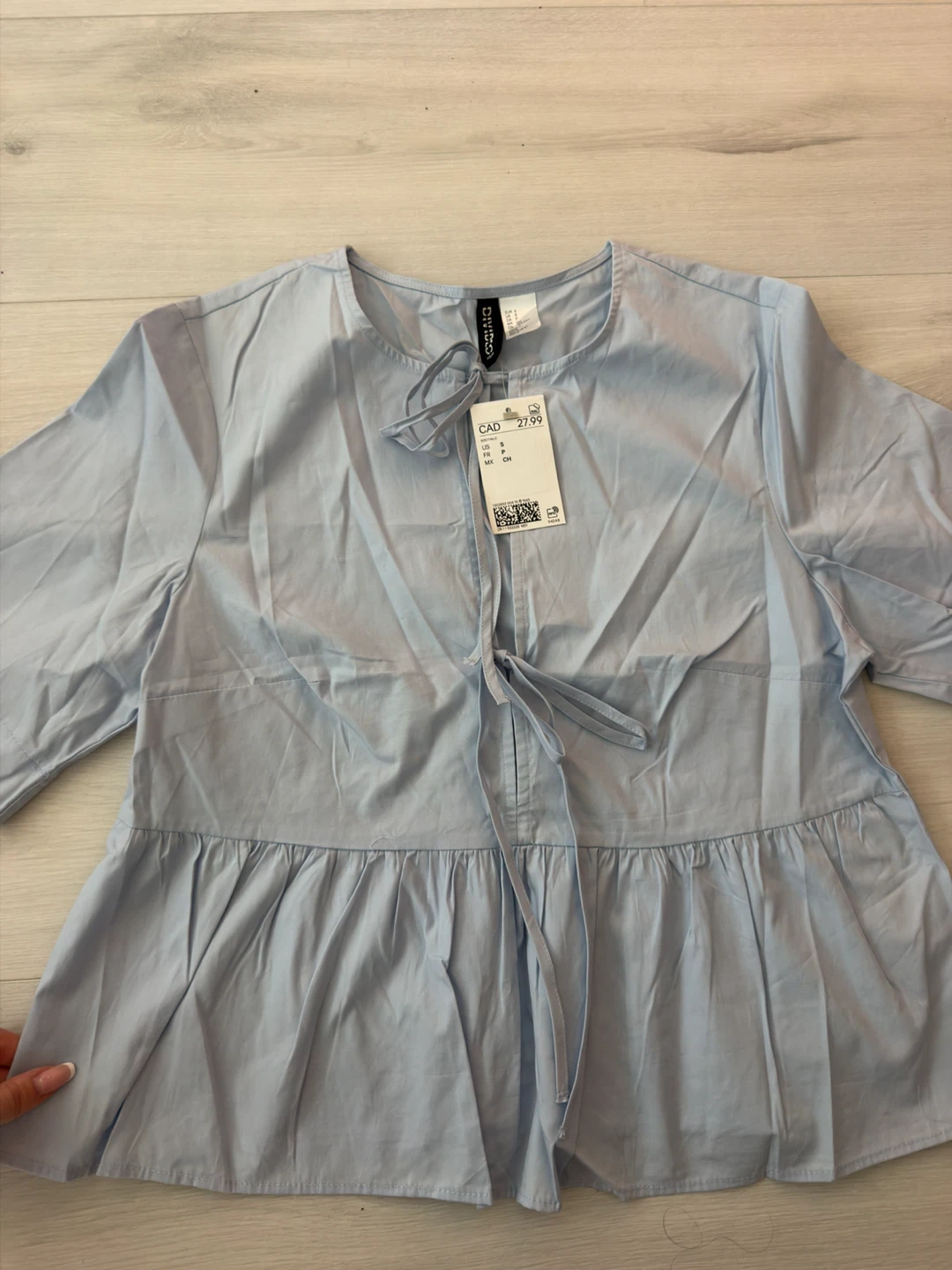 Light Blue Tie-Front Peplum Top - photo 4