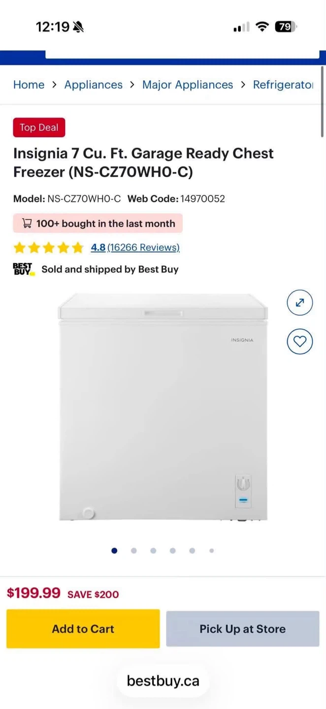 Insignia 7 Cu. Ft. Garage Ready Chest Freezer