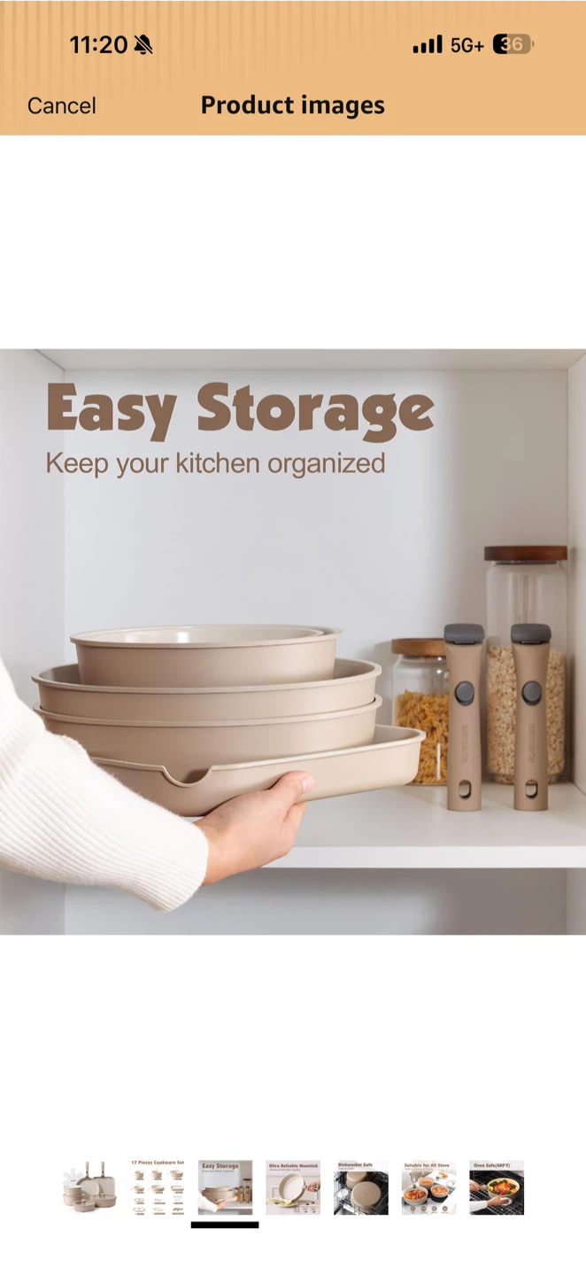 Sensarte 17-Piece Ceramic Detachable Handle Cookware Set - photo 4