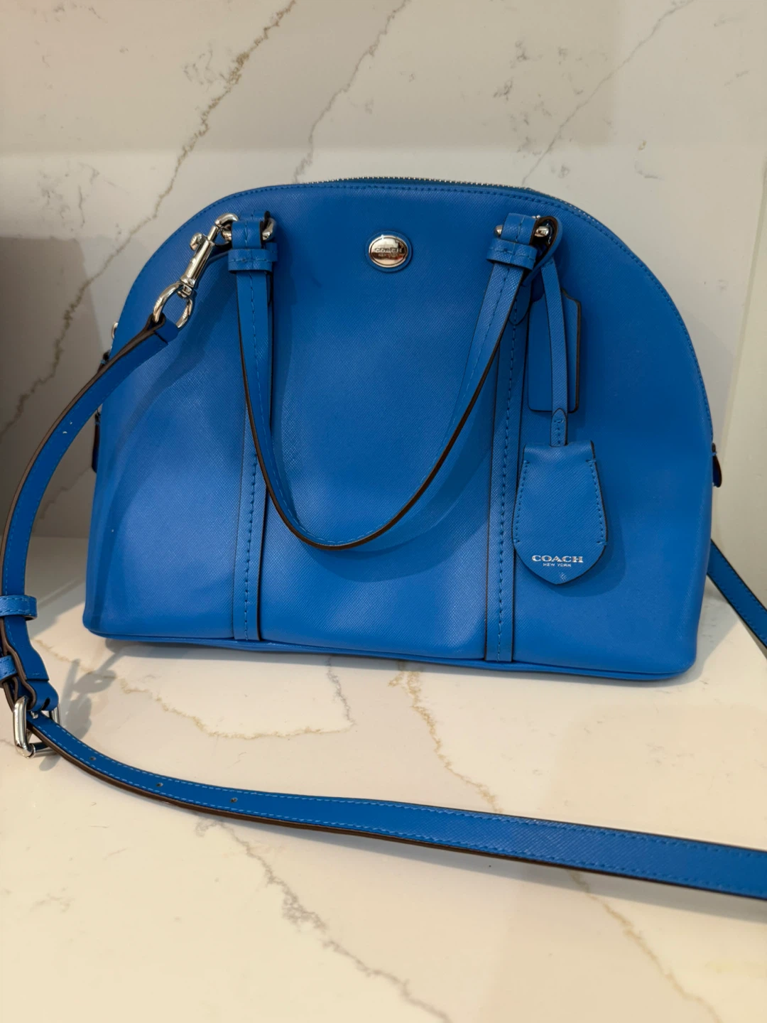 Coach Blue Saffiano Leather Satchel