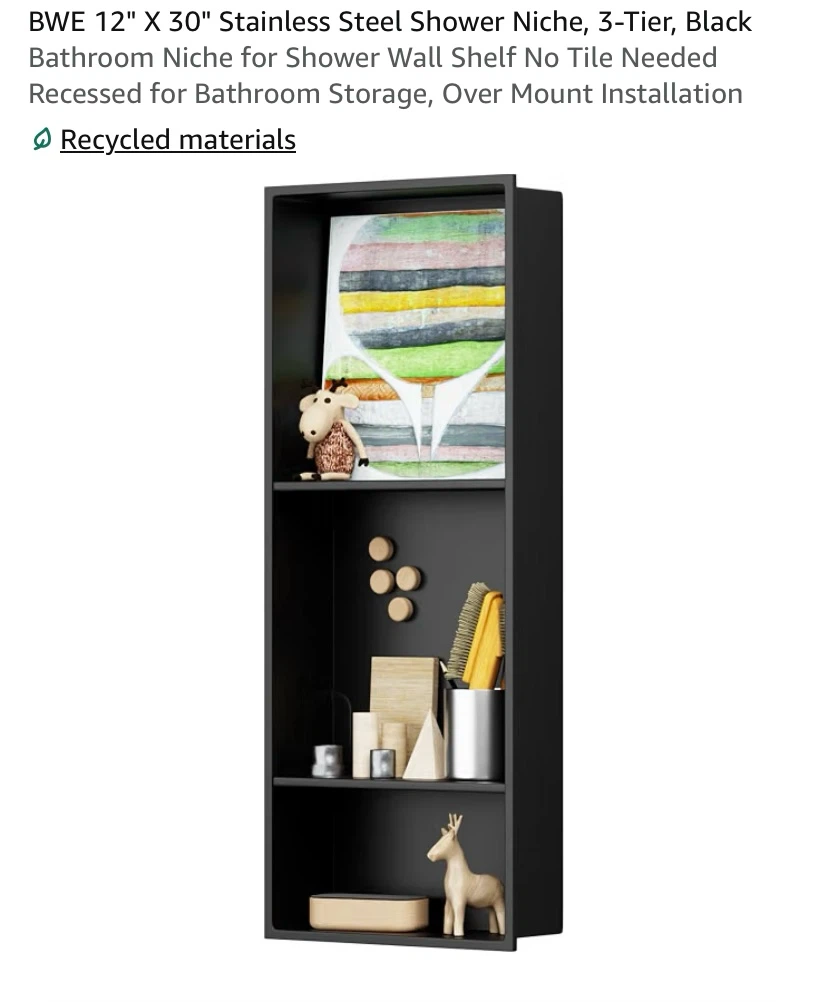 New 12" X 30" Stainless Steel Shower Niche, 3-Tier, Black