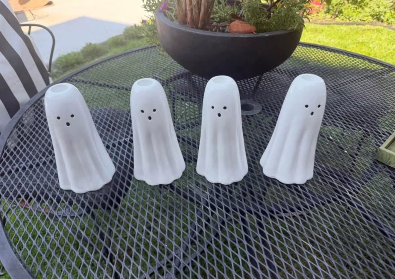 Set of 4 White Ceramic Ghost Candle Holders