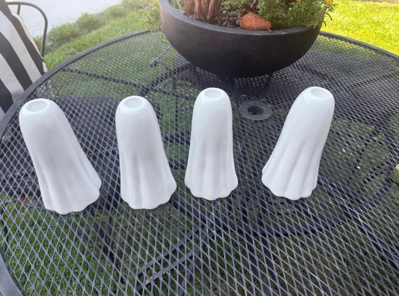 Set of 4 White Ceramic Ghost Candle Holders - photo 2